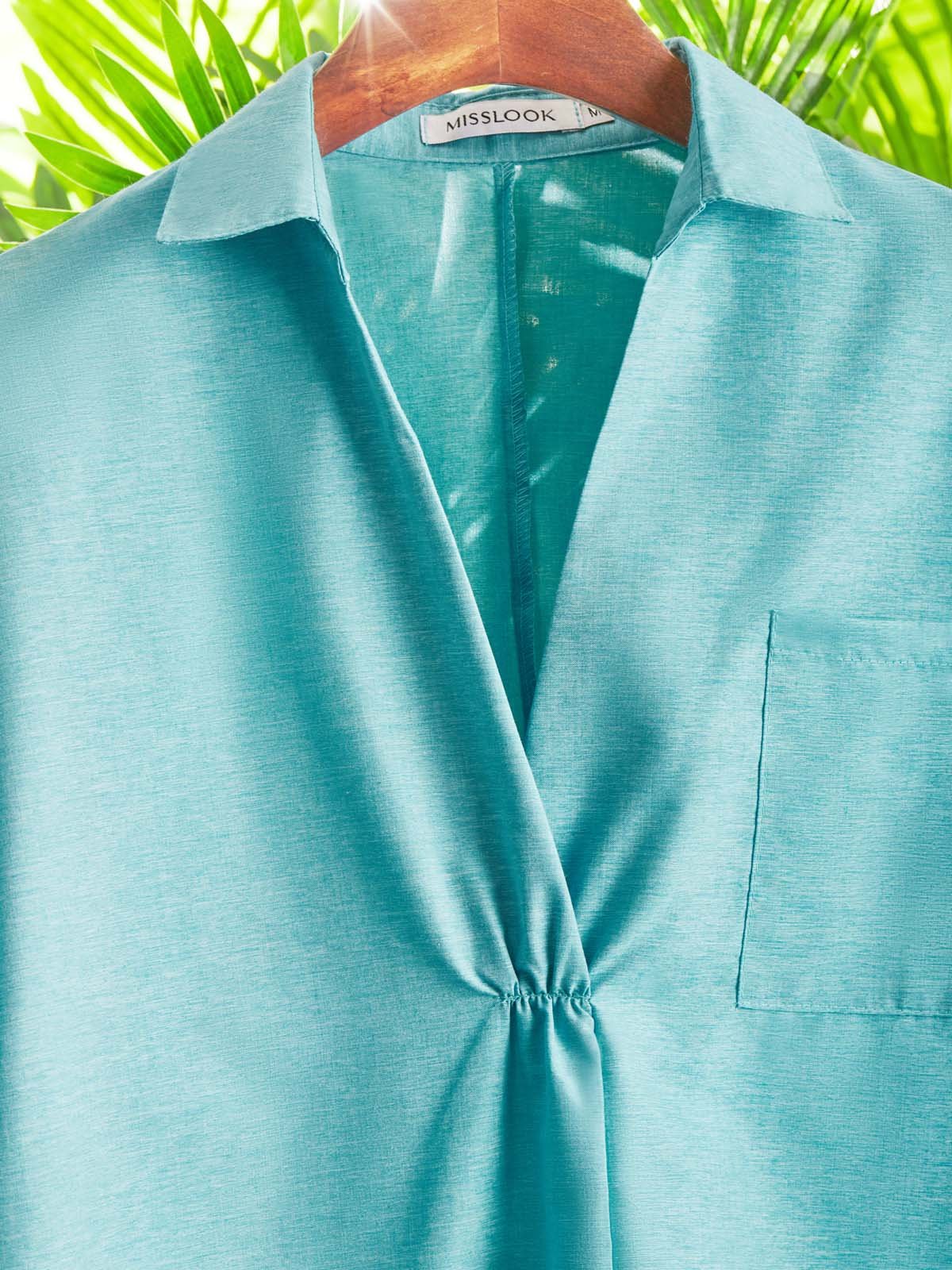 Women's Shirt Blouse Linen Cotton V Neck Casual Plain Pockets Long Sleeve Blouse