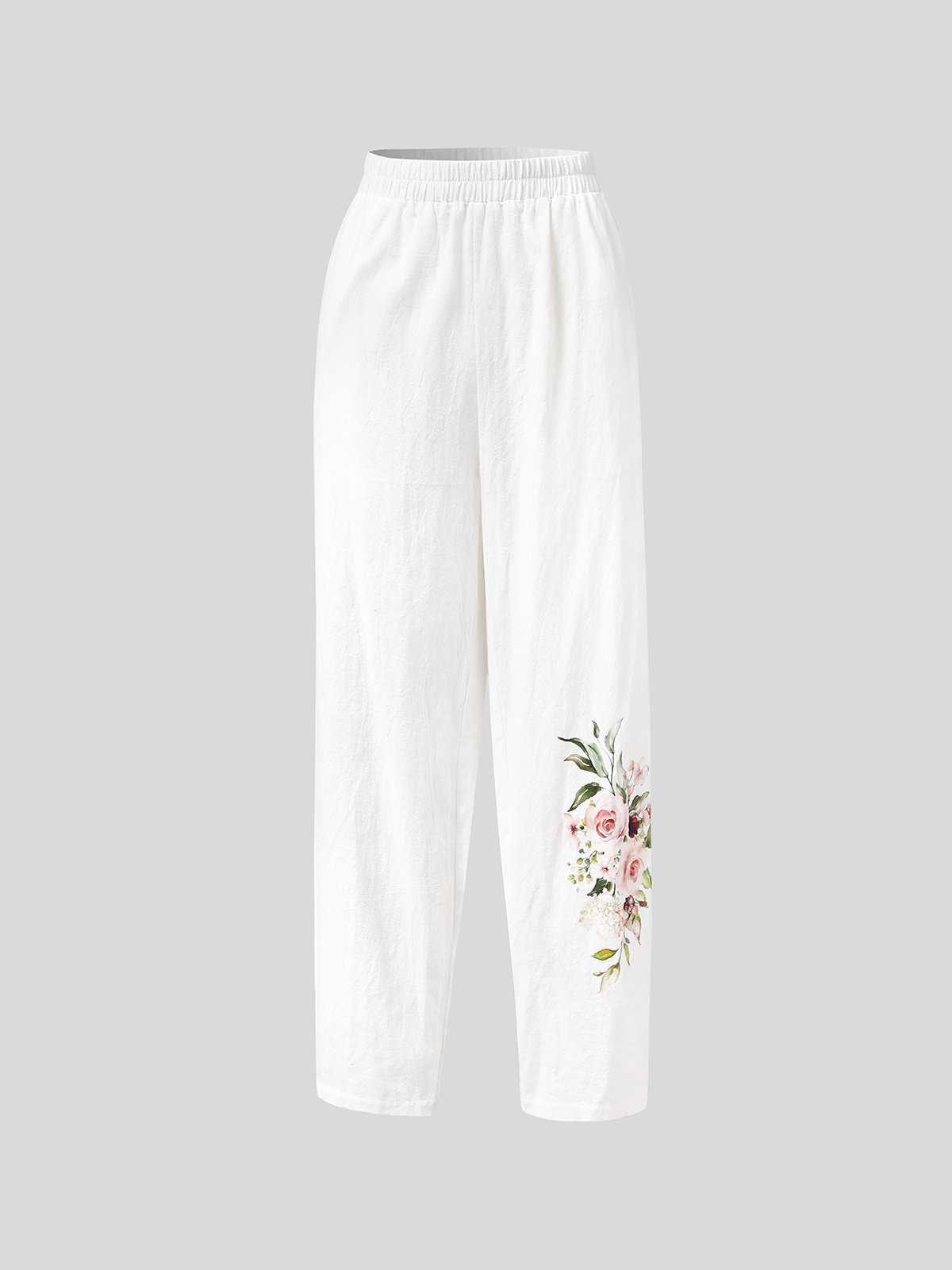 Women Loose Floral Pockets Casual Boho Linen Pants