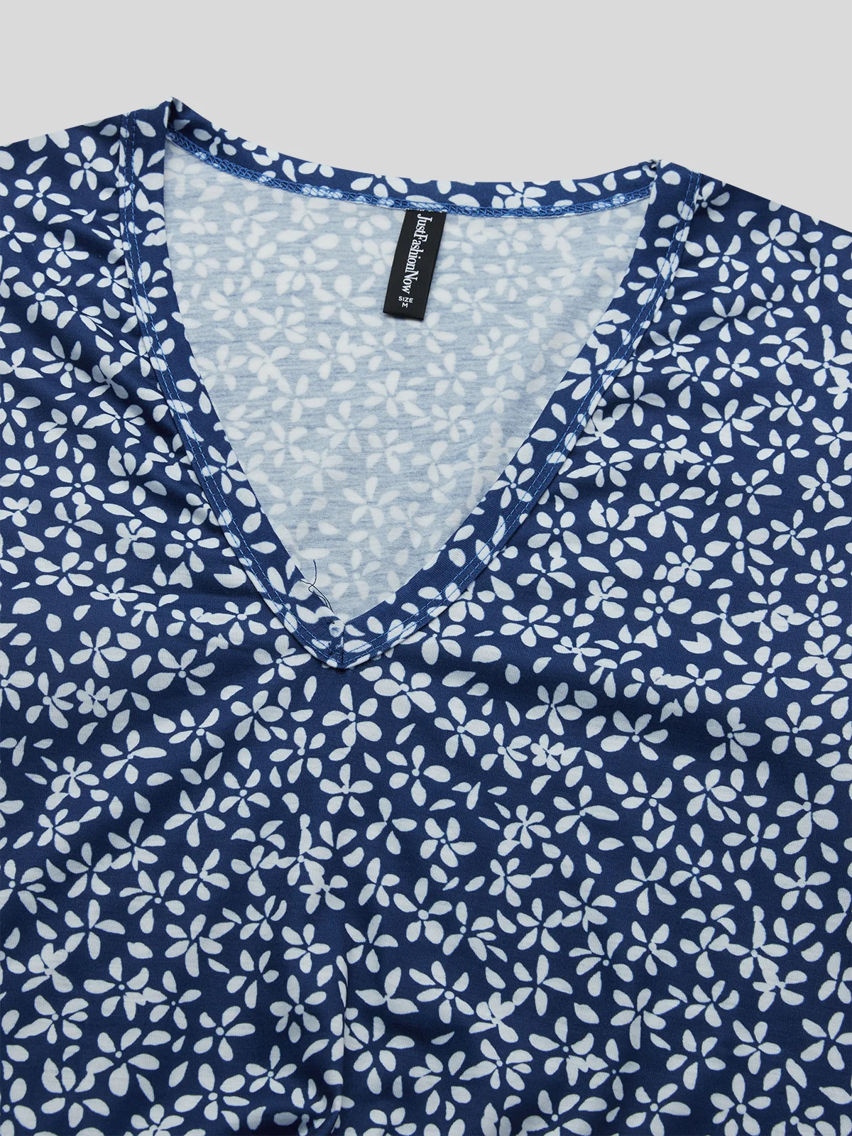 Women Floral Pattern V Neck Casual Short Sleeve T-shirt