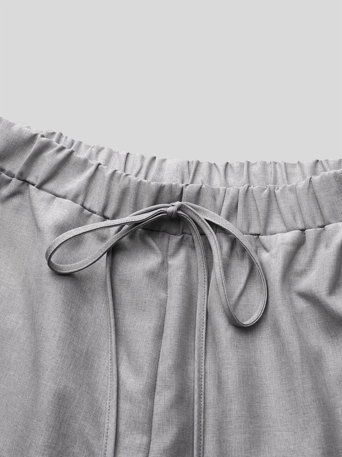 Women Drawstring Wasit Casual Pockets Gray Cotton And Linen Pants