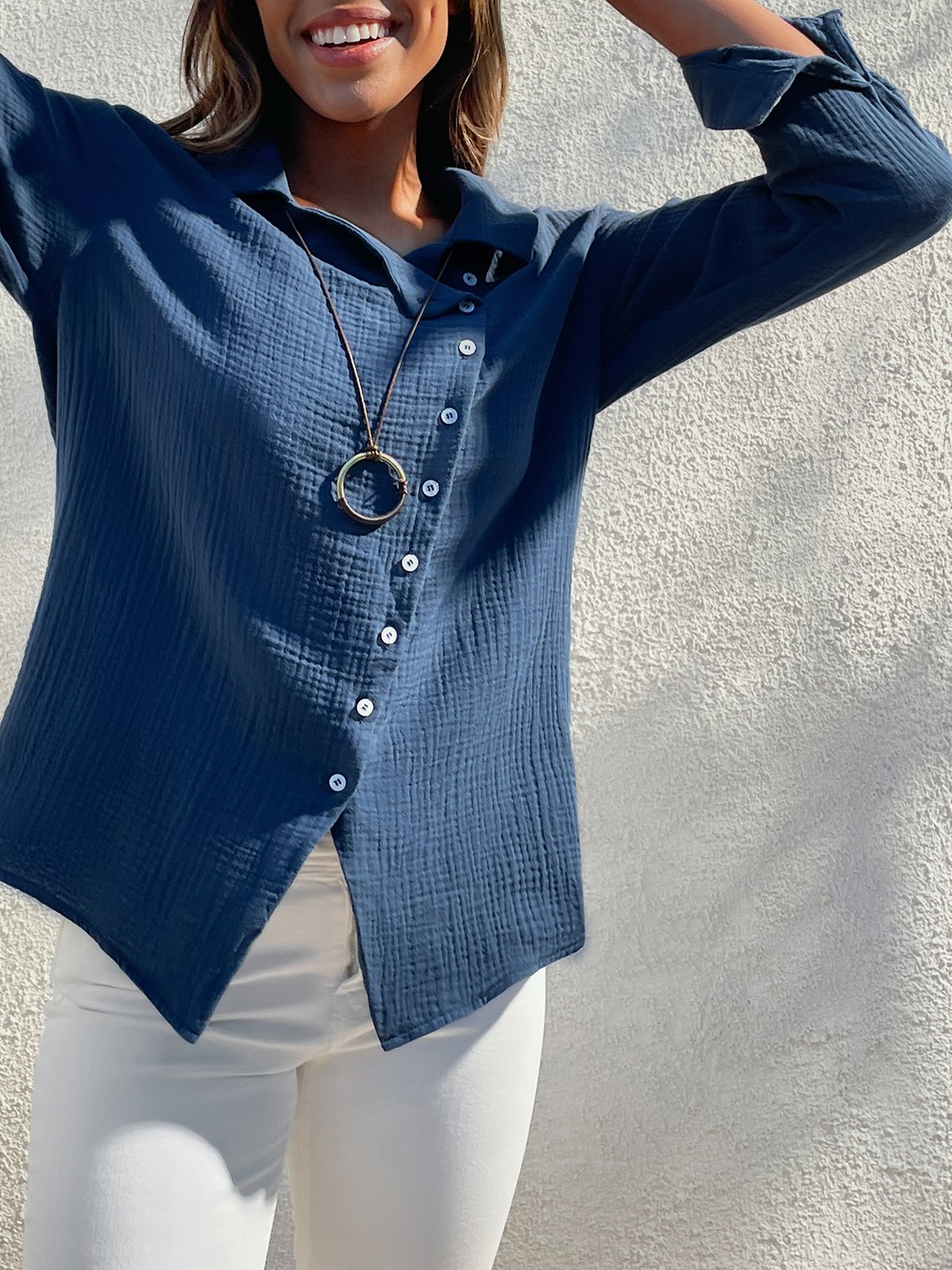 Women's Shirt Blouse Linen Cotton Plain Button Long Sleeve Daily Weekend Casual Shirt Collar Regular