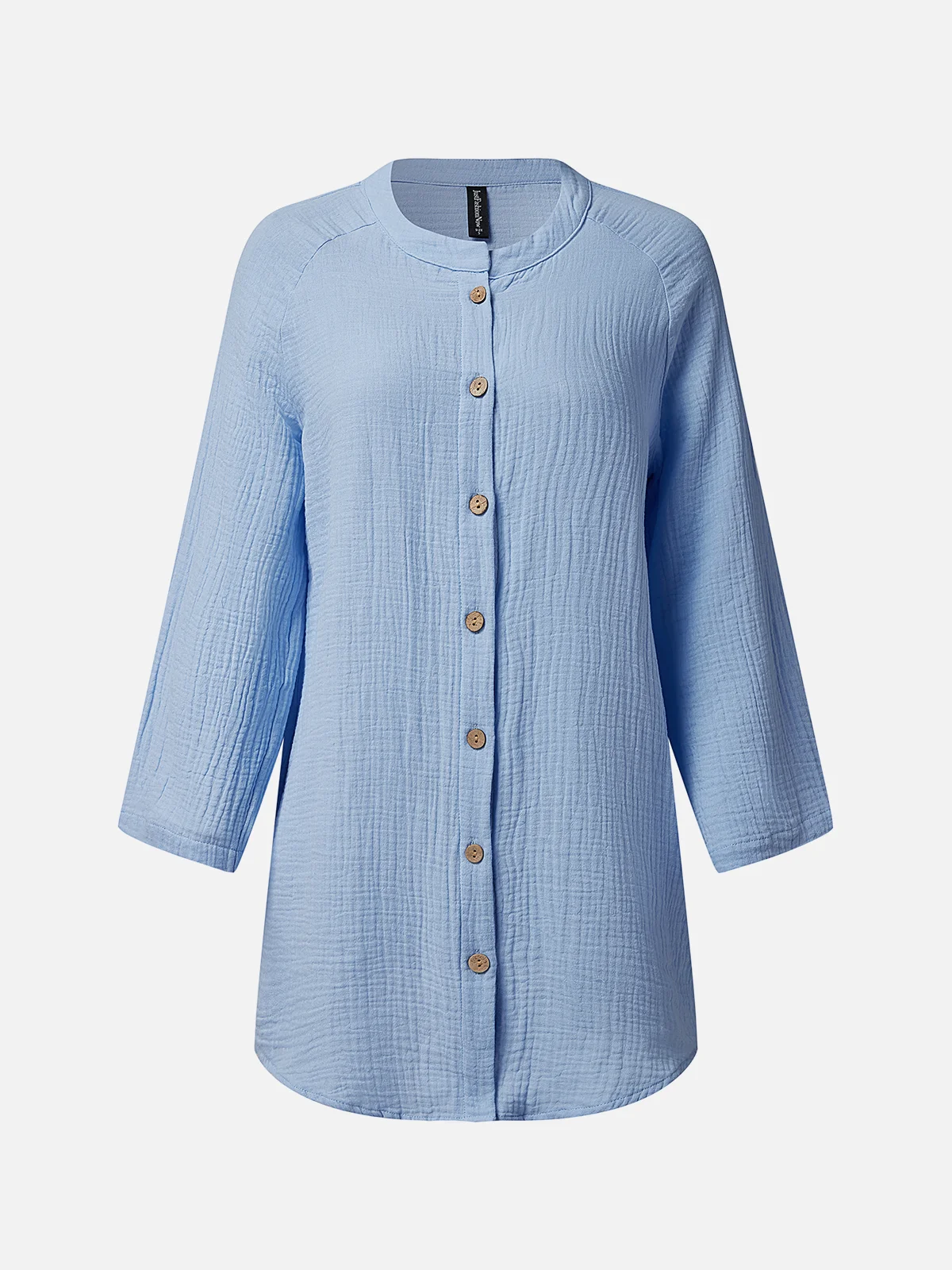 Women Casual Blue Buttoned Pockets Long sleeve Shirt Dress	