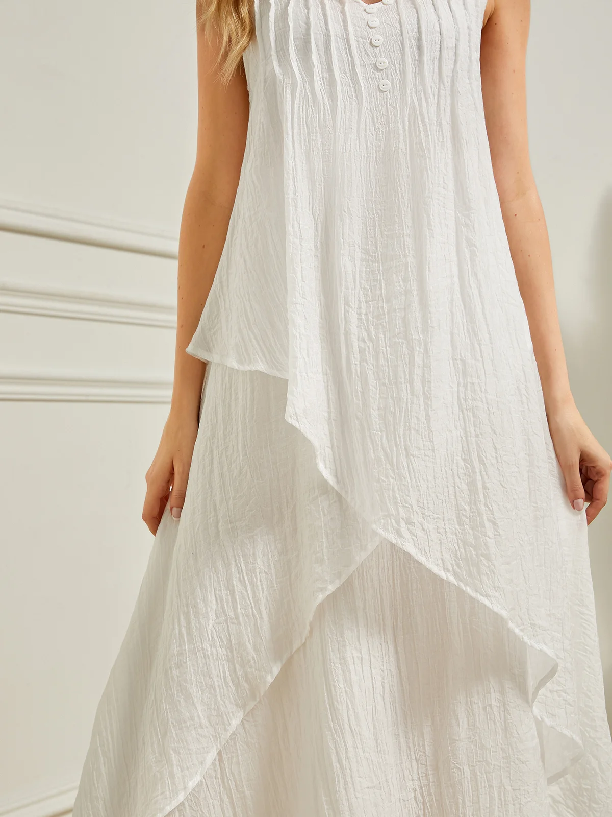 Swing Dress Maxi long Dress Cotton Blend Basic Elegant Outdoor Daily V Neck Button Pocket Sleeveless dresses