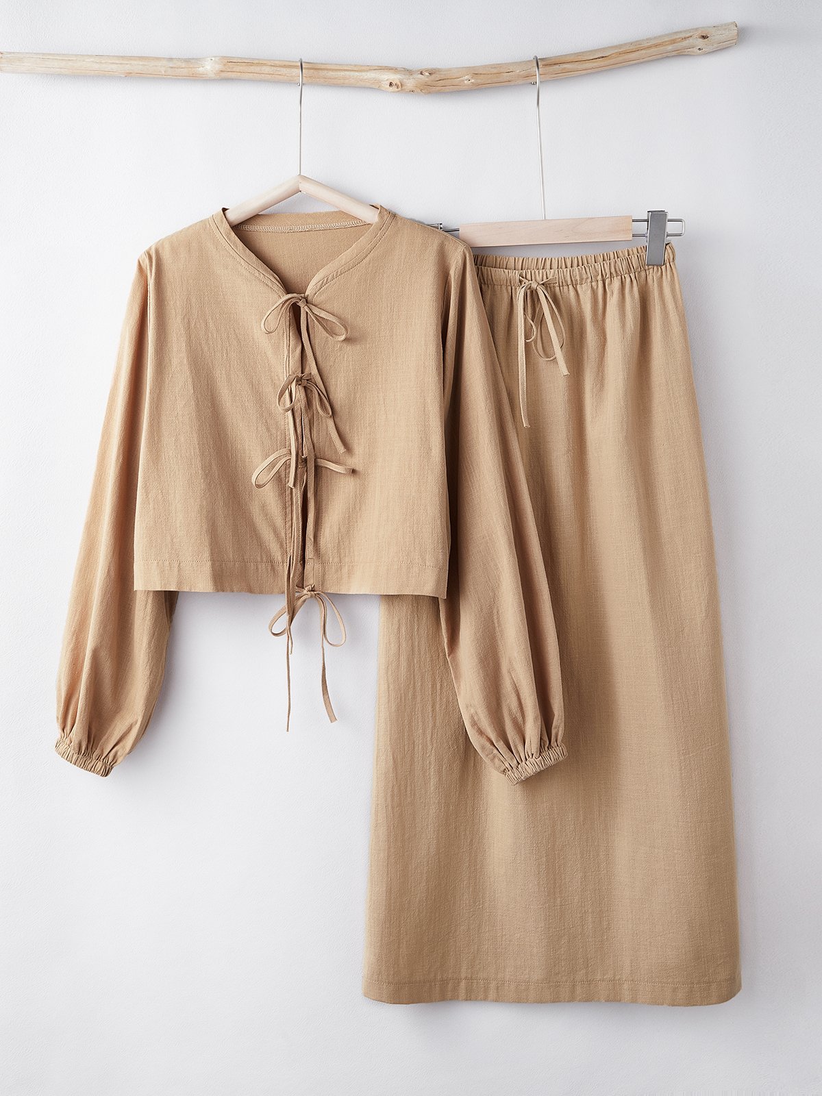 Loose Linen Crew Neck Two-Piece Set