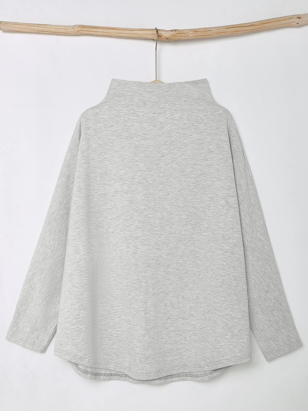 Women Plain Mock Neck Linen Long Sleeve T-shirt