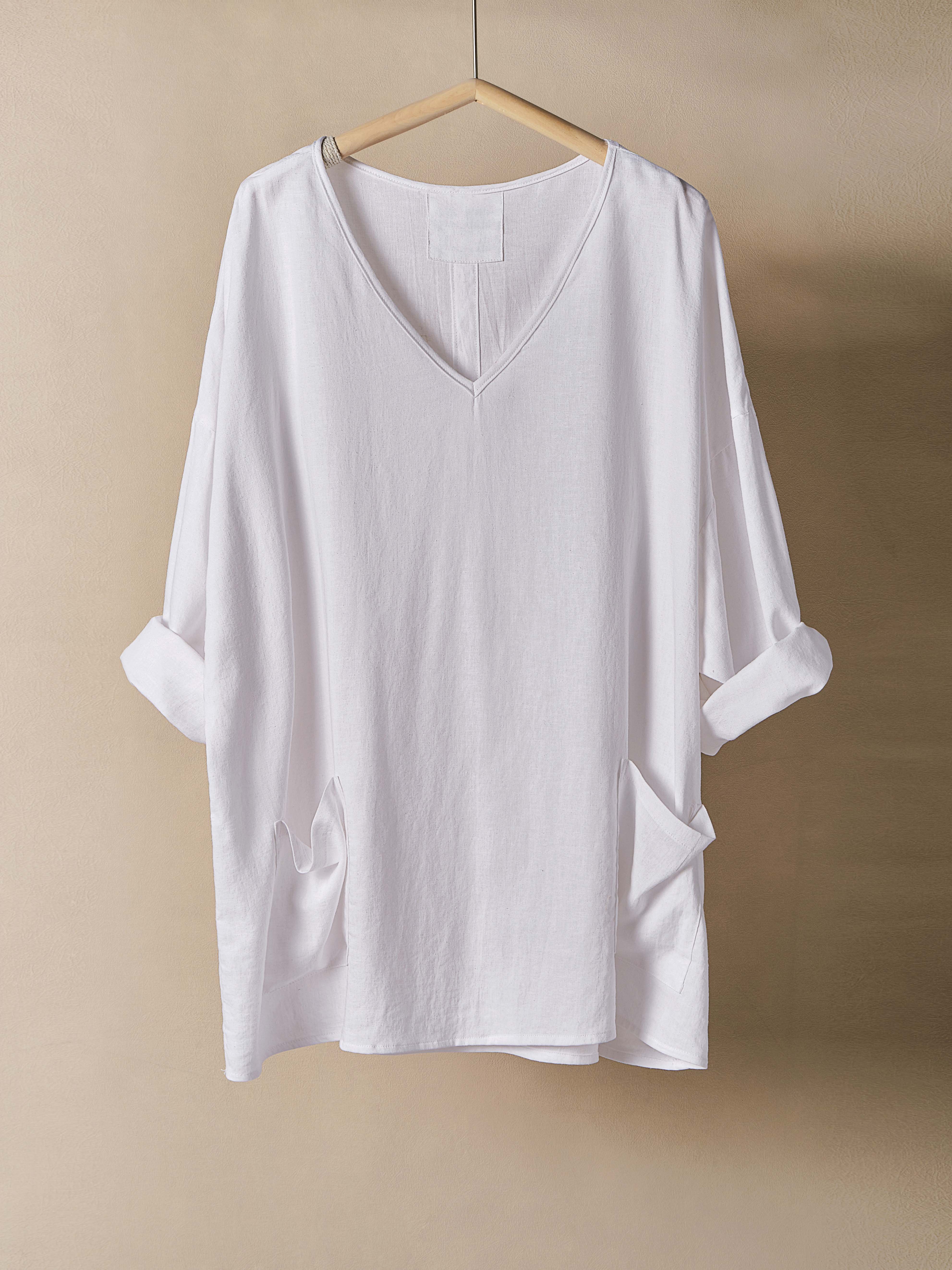 Linen Loose V Neck Blouse