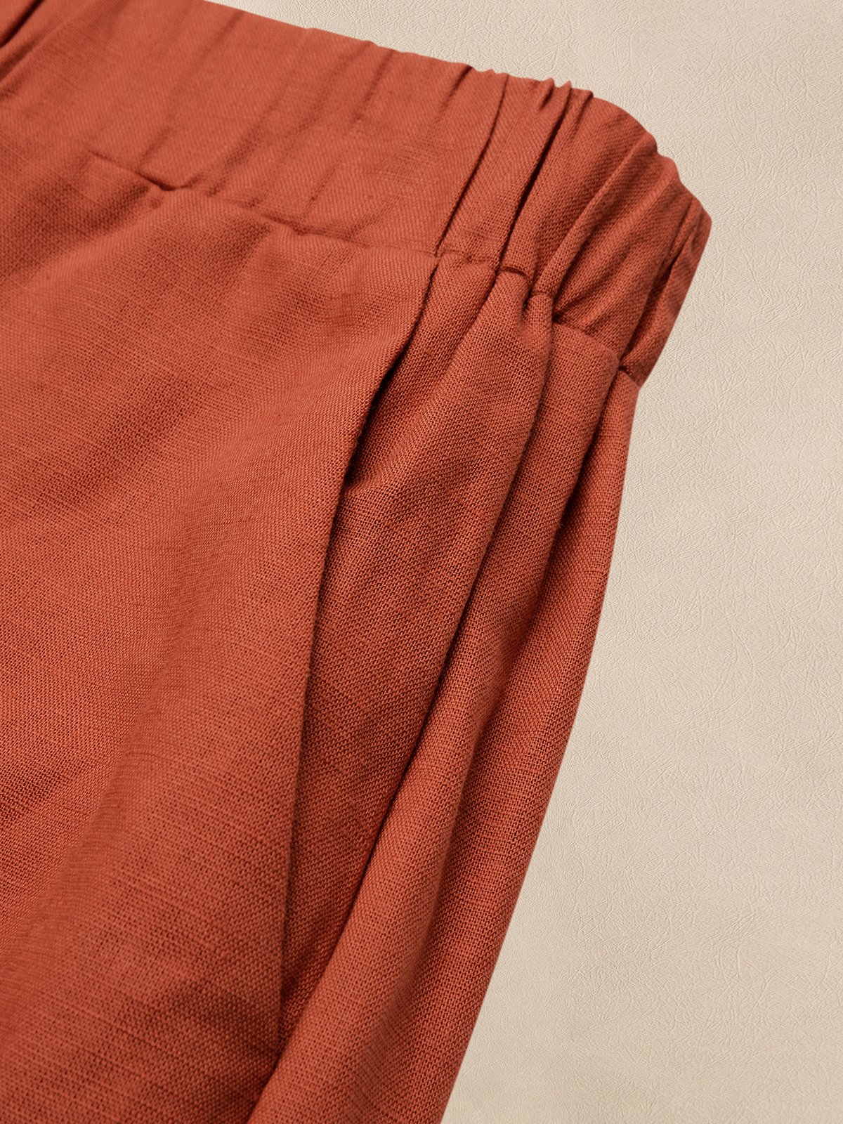 Cotton And Linen Crew Neck Linen Plain Two-Piece Set