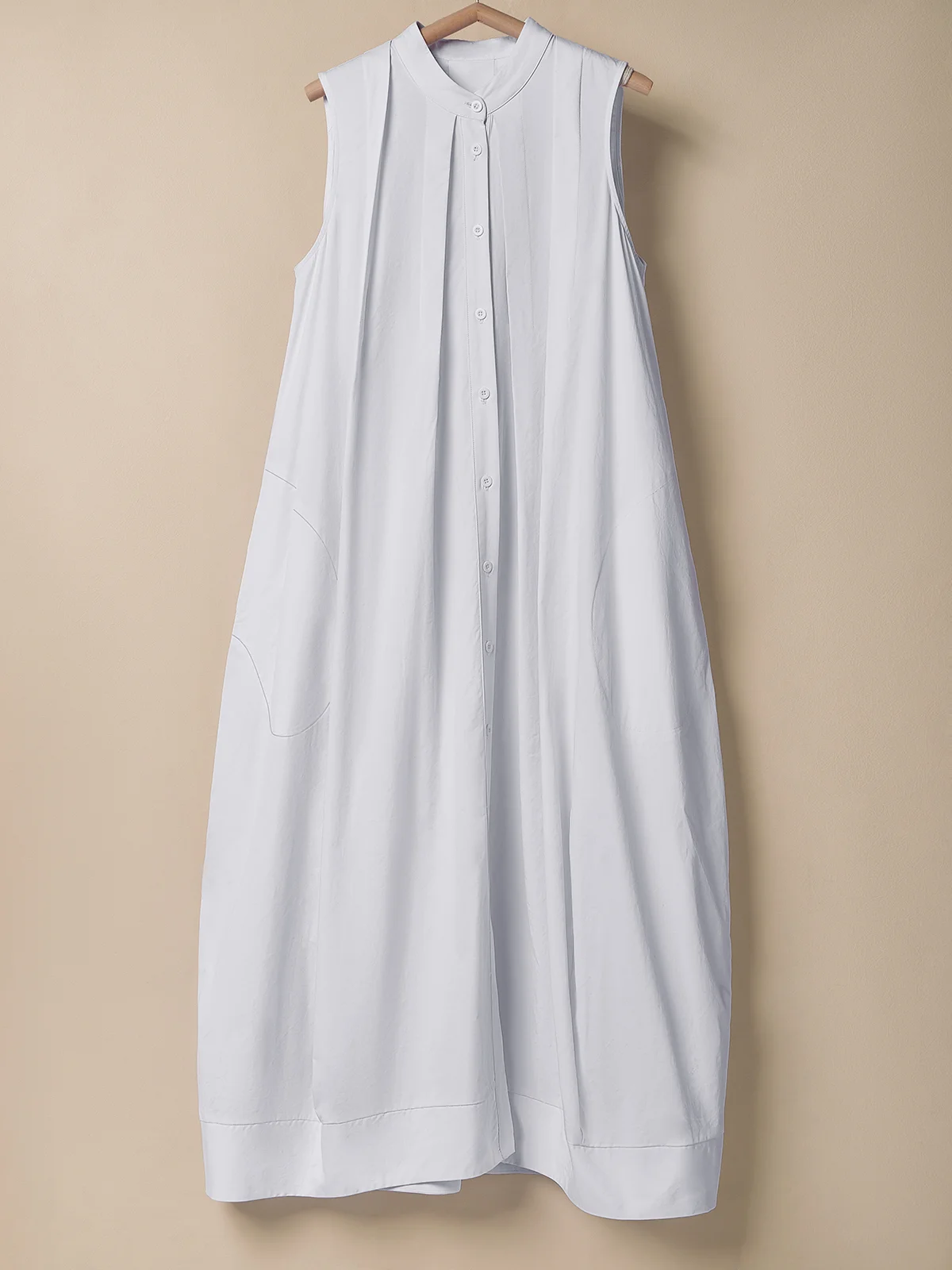 Linen Stand Collar Dress With No