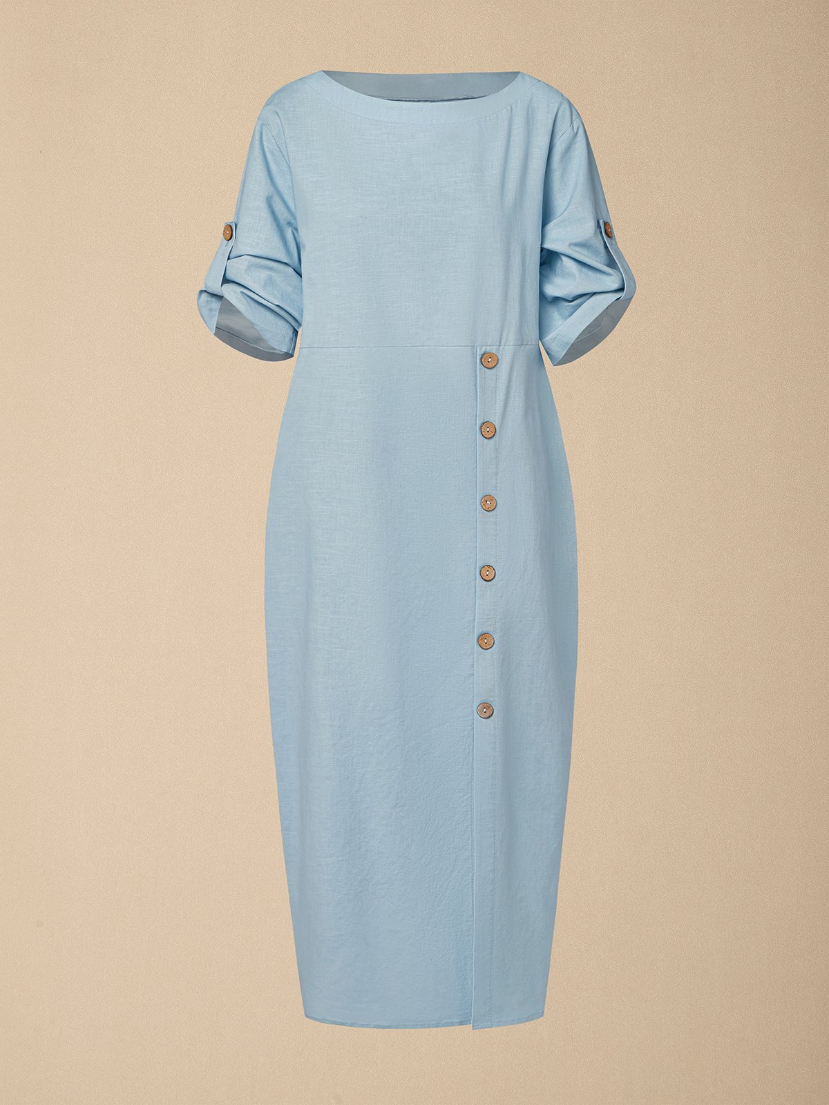 Casual Plain Asymmetric linen-cotton Midi Dress