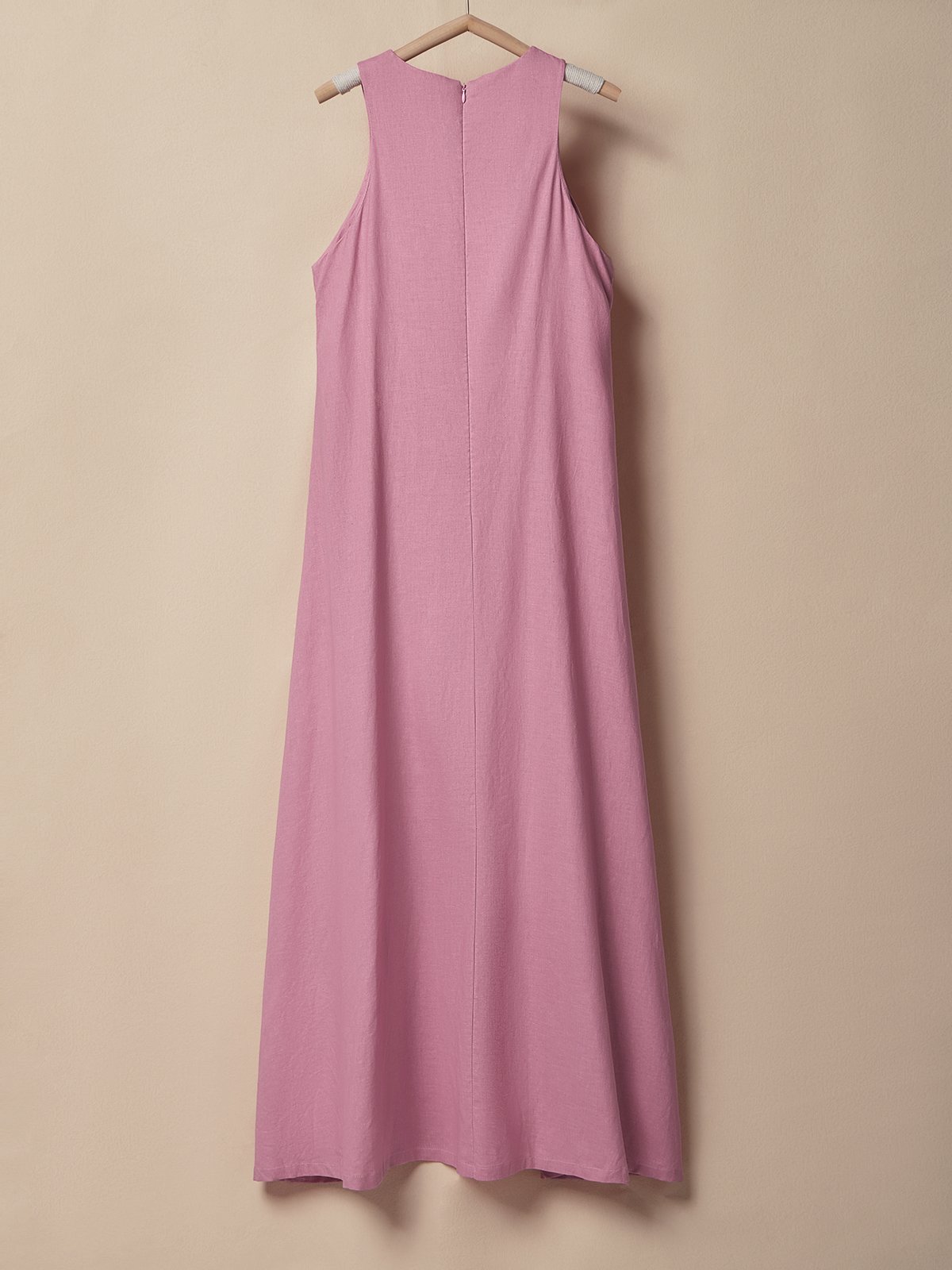 Plain Linen Cotton And Linen Loose Dress With No