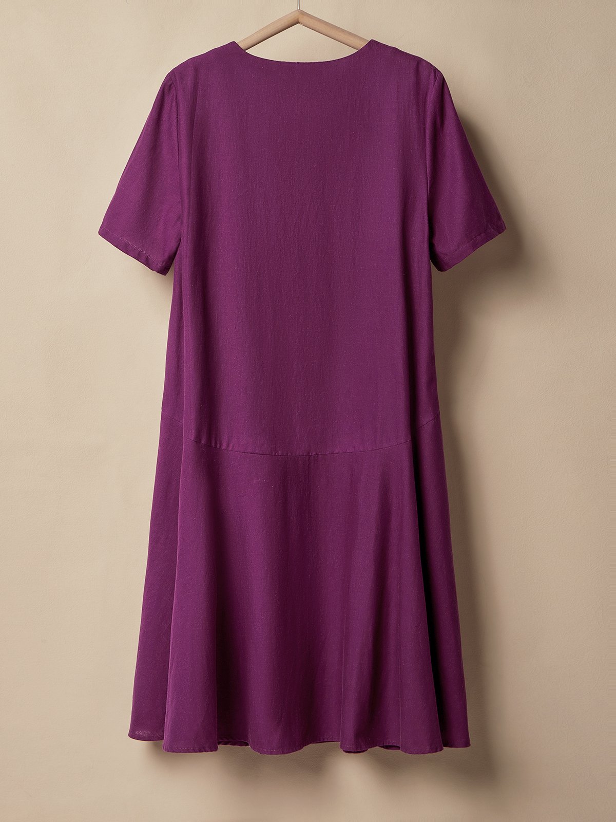 Linen Plain Crew Neck Mini Dress