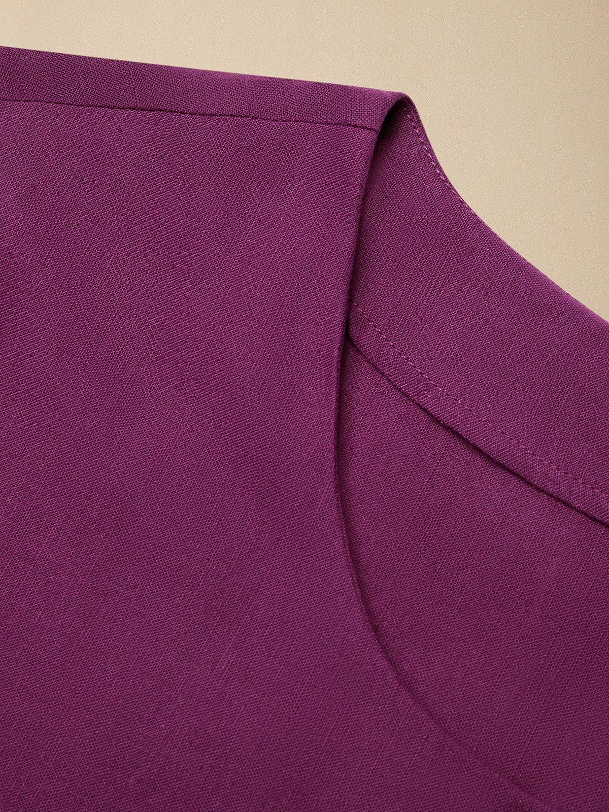 Linen Plain Crew Neck Mini Dress