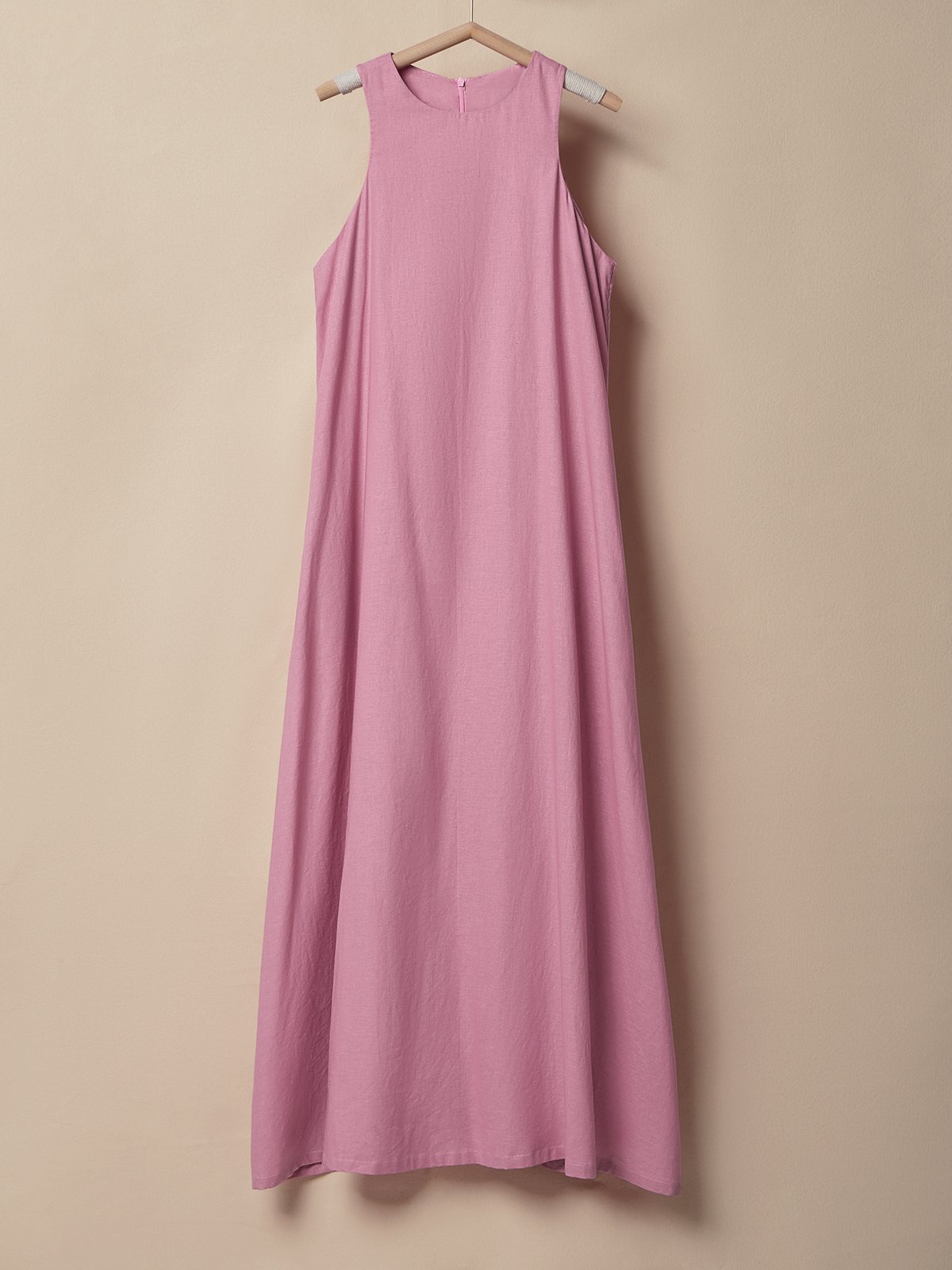Plain Linen Cotton And Linen Loose Dress With No