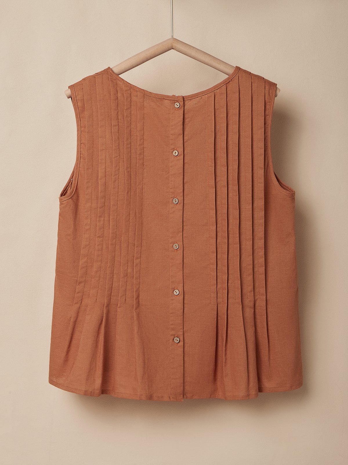 Cotton And Linen Linen Plain Crew Neck Tank Top