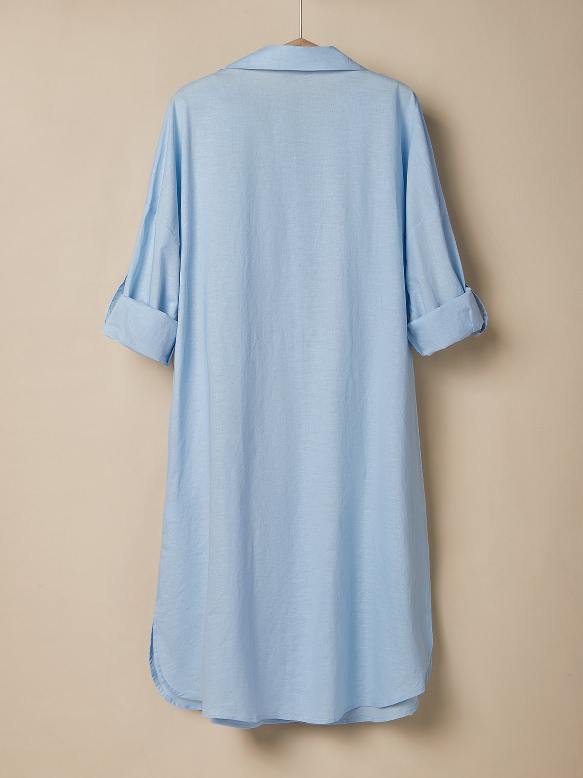 Casual Plain Shirt Collar linen-cotton Midi Dress