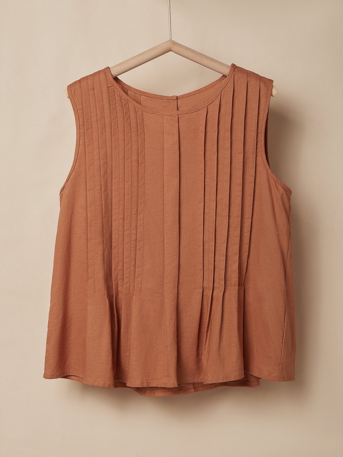 Cotton And Linen Linen Plain Crew Neck Tank Top