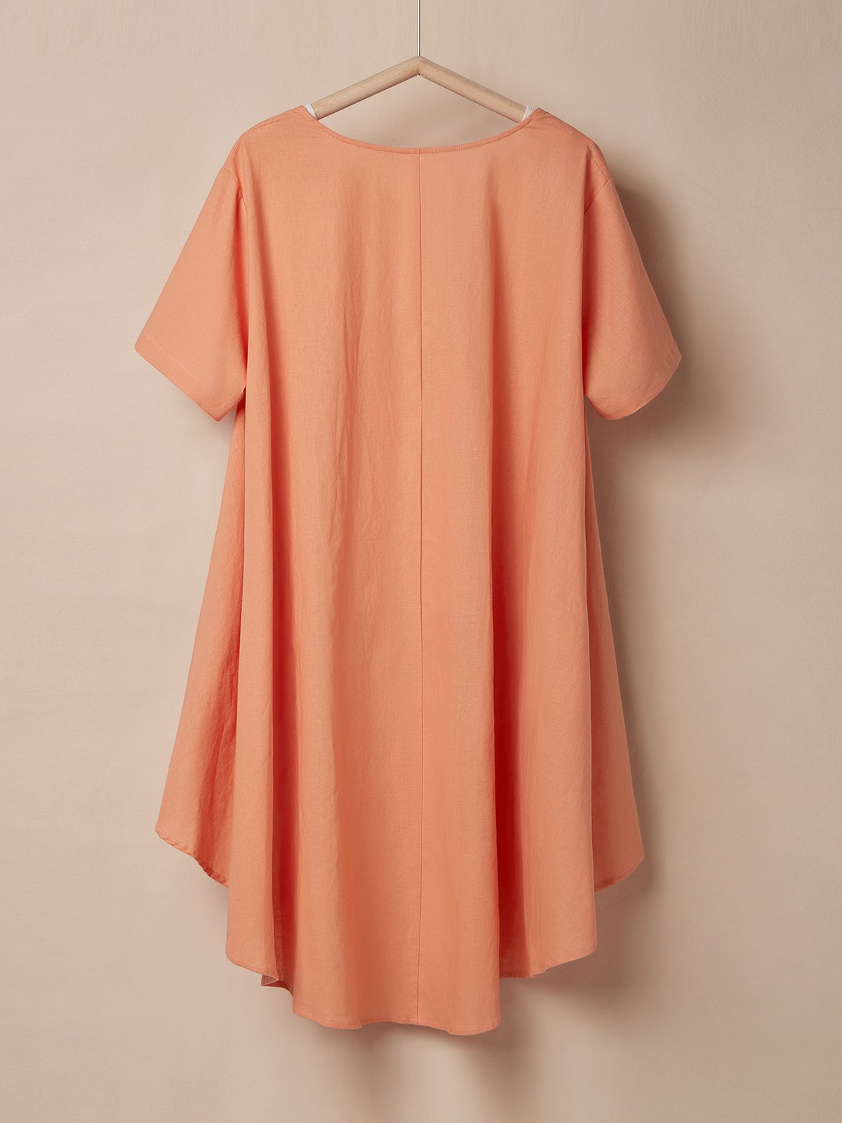 Linen Casual Plain Crew Neck linen-cotton Blouse