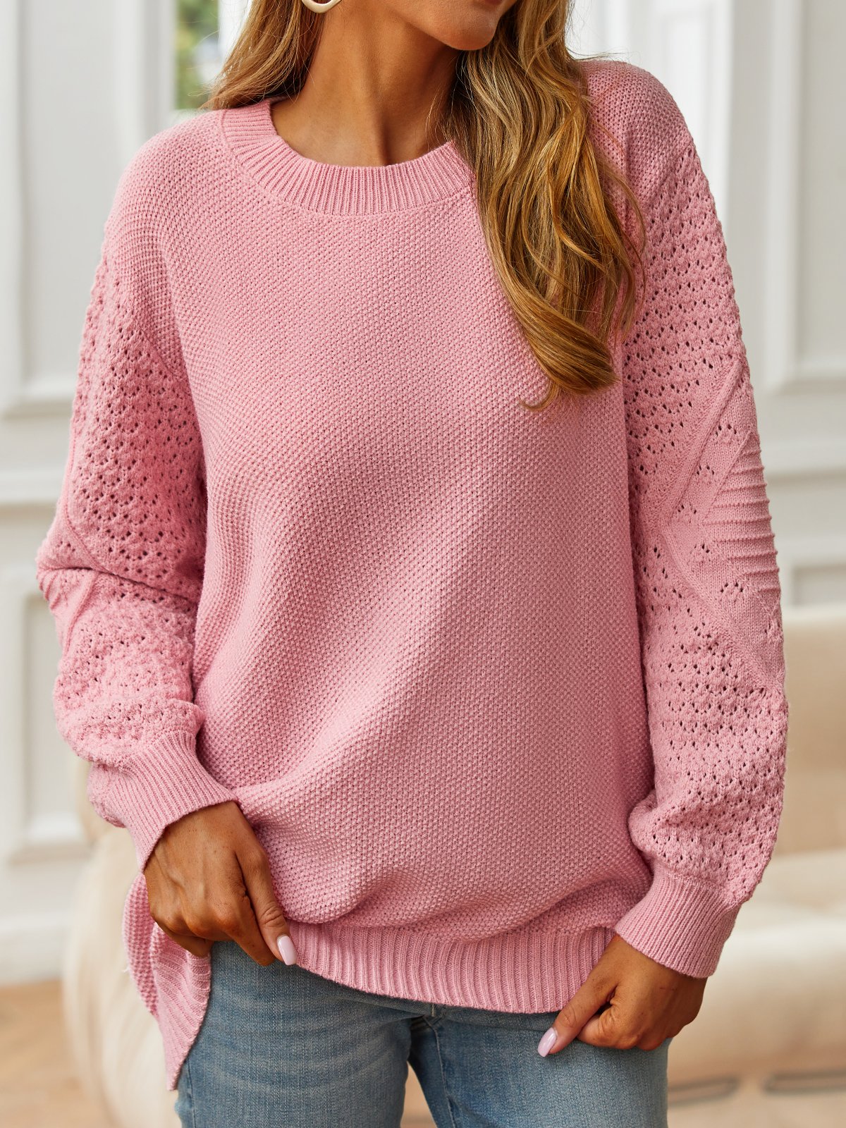 Crew Neck Knitted Sweater Pullover