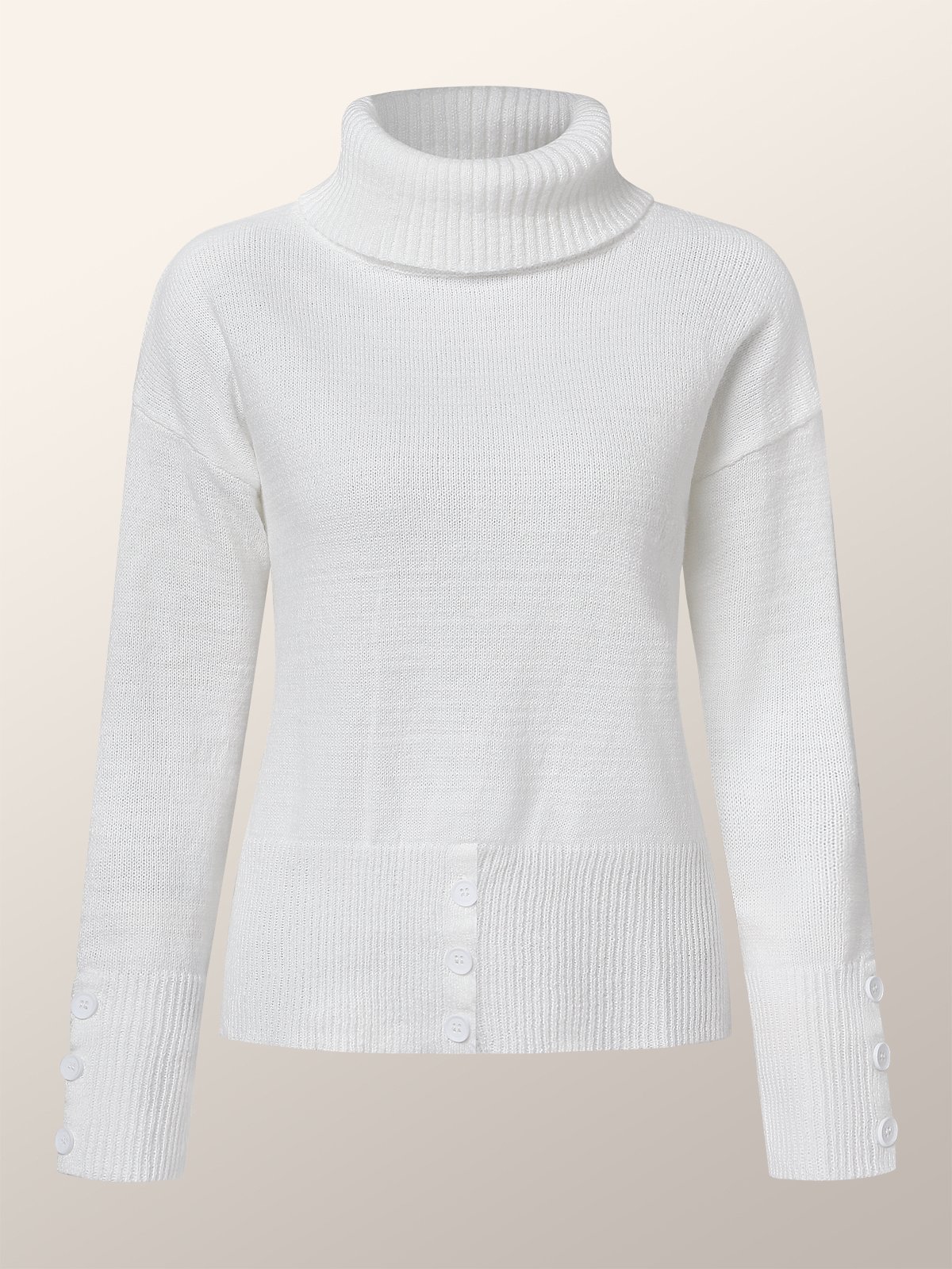 White Daily Long sleeve Turtleneck Regular Fit  Sweater