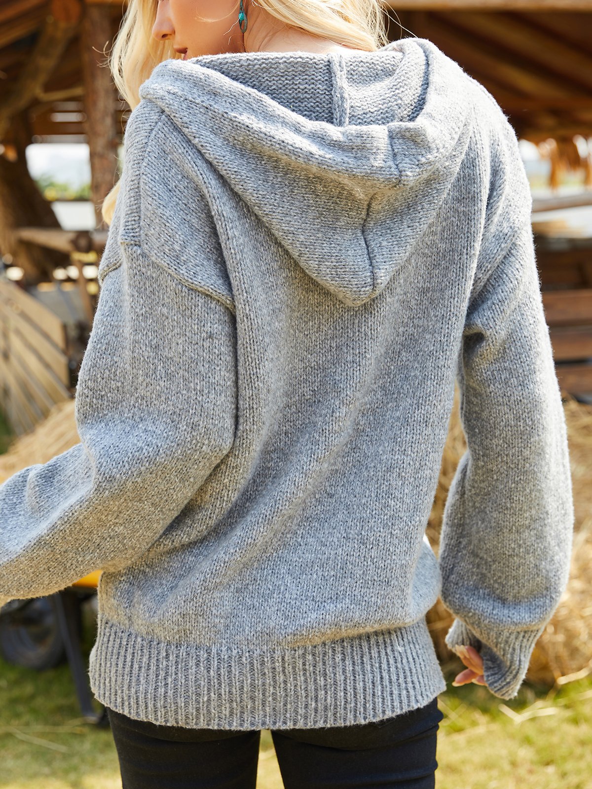 Winter Hooded Cardigan Button Up Knit Sweater Coat Outerwear with Pockets