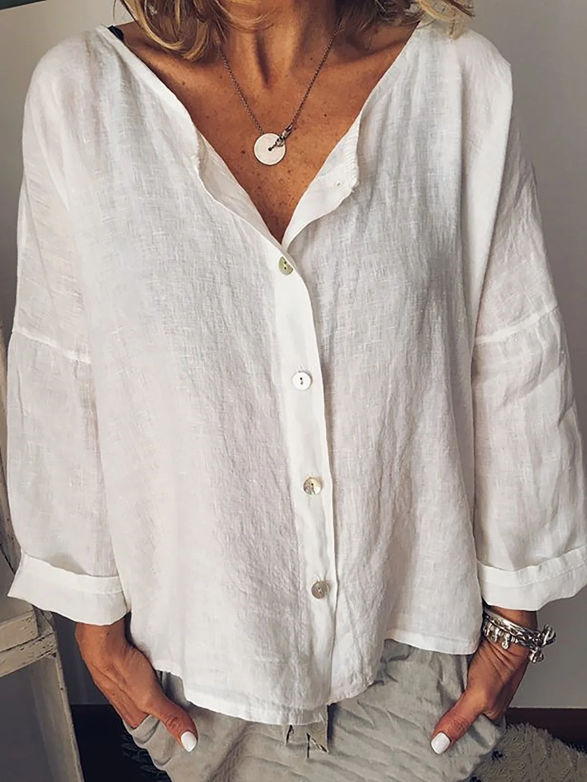 Long Sleeve Solid Shirt Blouse | roselinlin