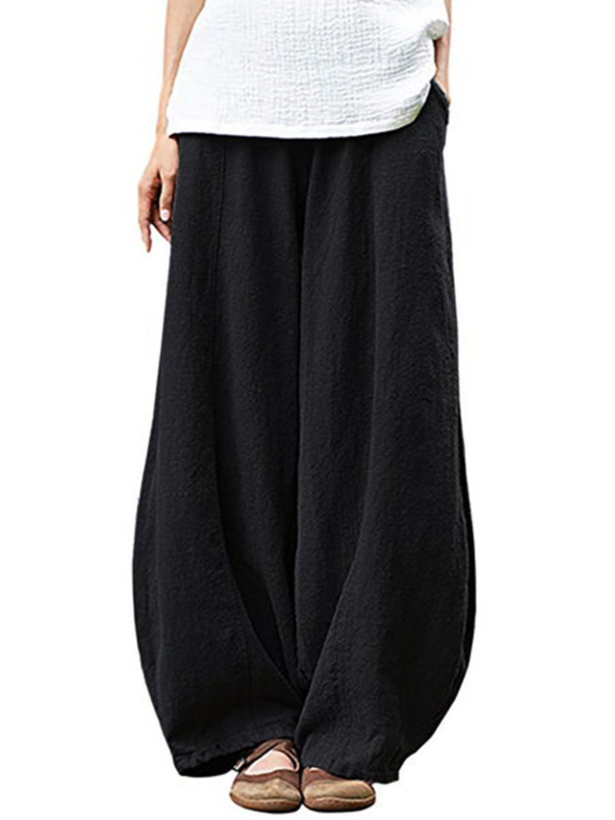 Women's Pants Wide Leg Trousers Bloomers Full Length Cotton And Linen Pocket Baggy Micro-elastic Simple Casual Street Daily 