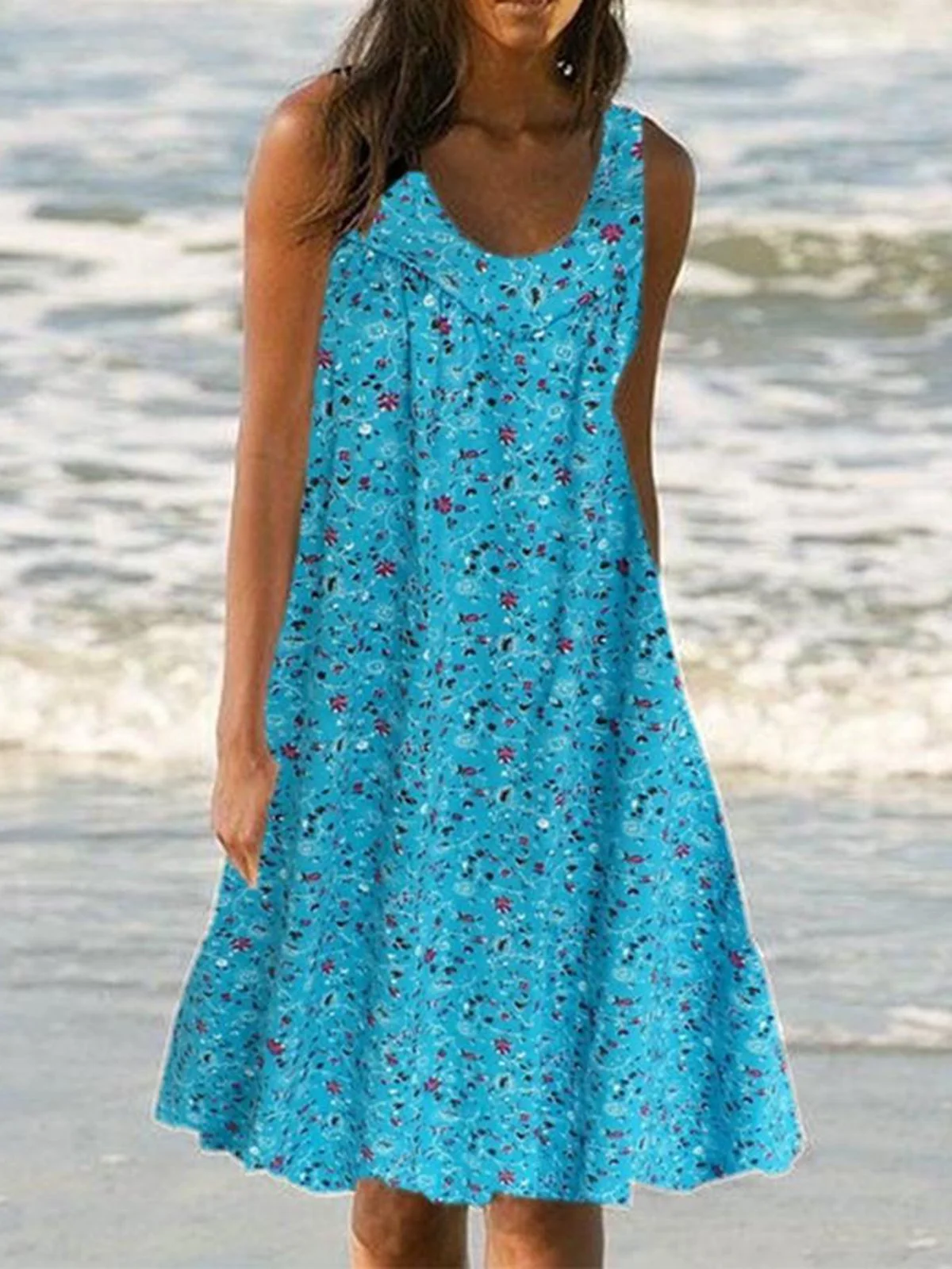 Floral Print Beach Women Summer Midi Dress | roselinlin
