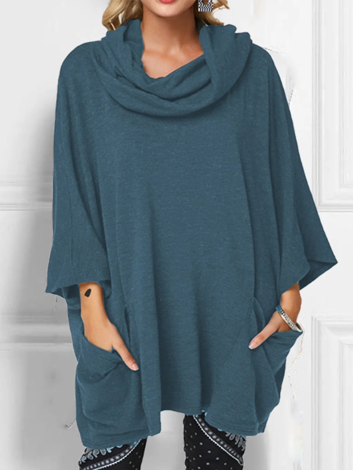 Solid Cowl Neck Long Sleeve Blouse | roselinlin