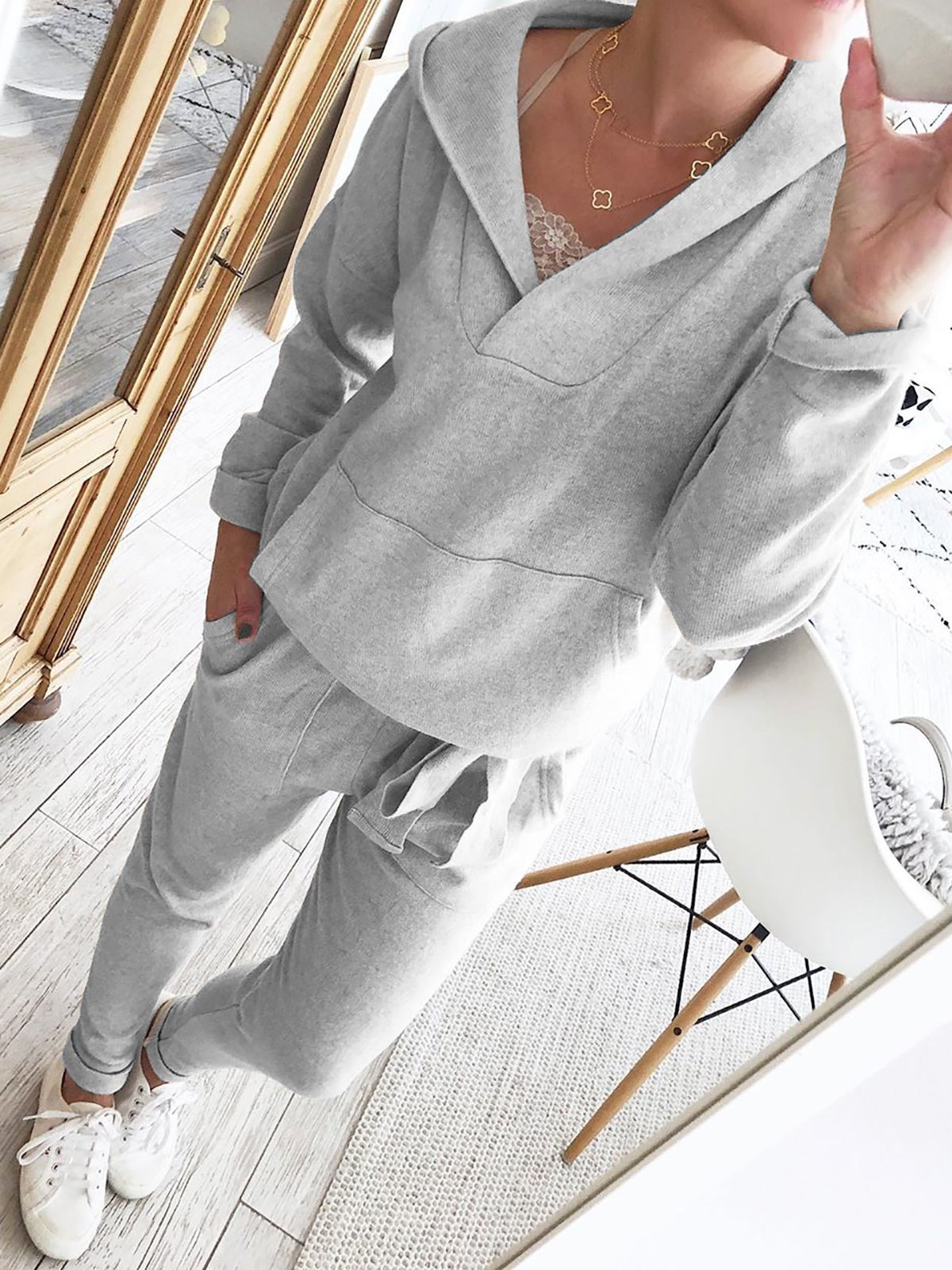Hoodie Knitted Two Pieces Pants Set Two Piece Set