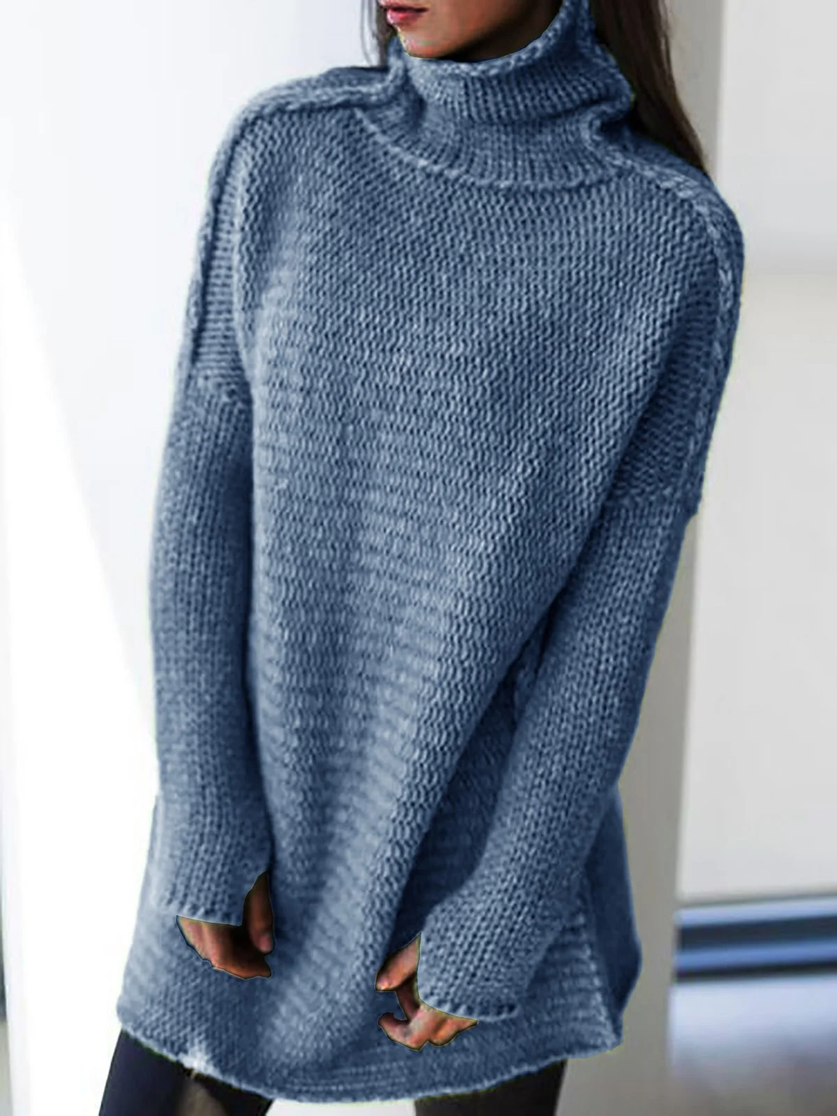 Women Turtleneck Cotton Knitted Long Sleeve Sweater | roselinlin