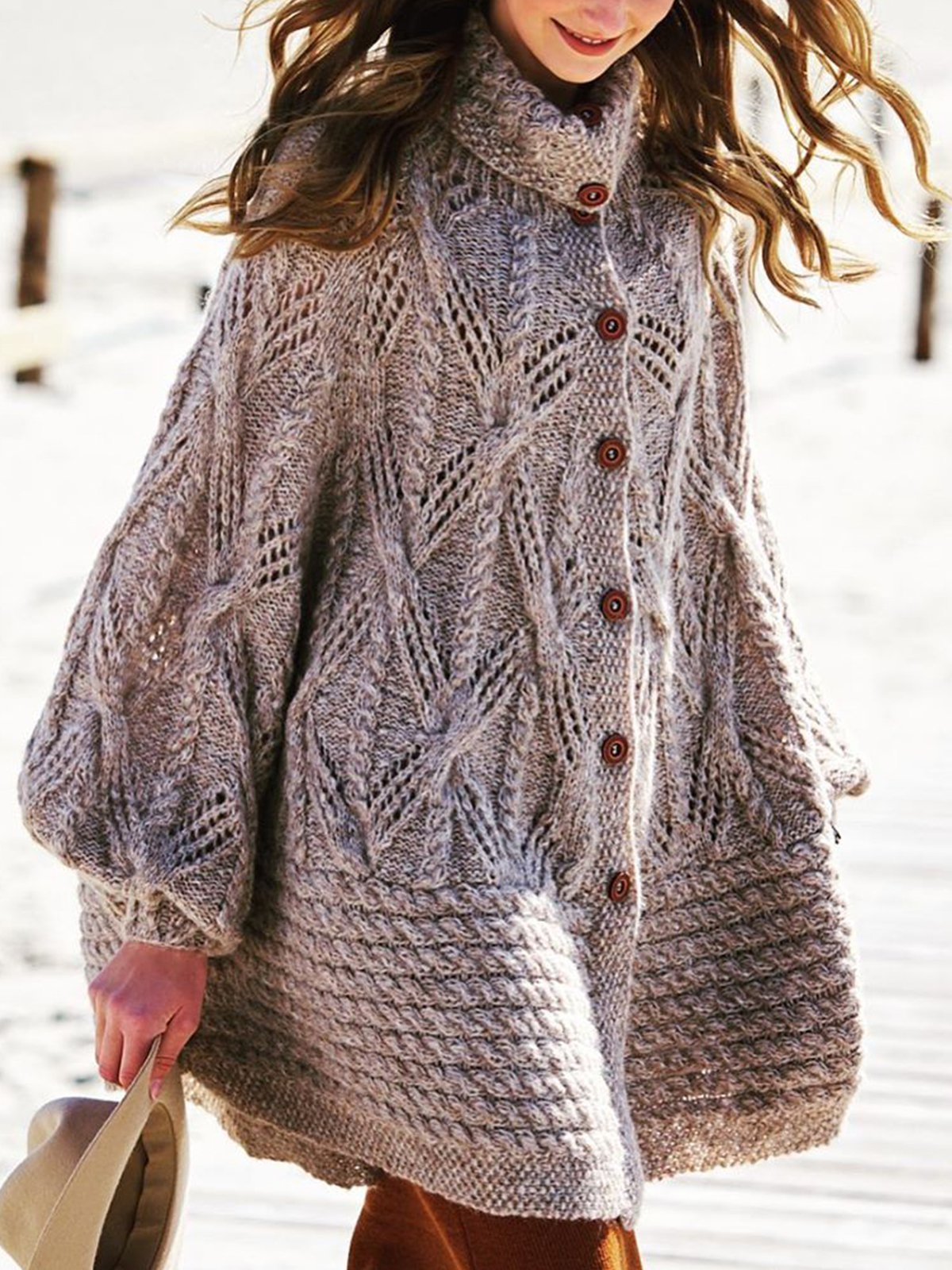 Sweater plus size Vintage Cotton Knitted Sweater Coat