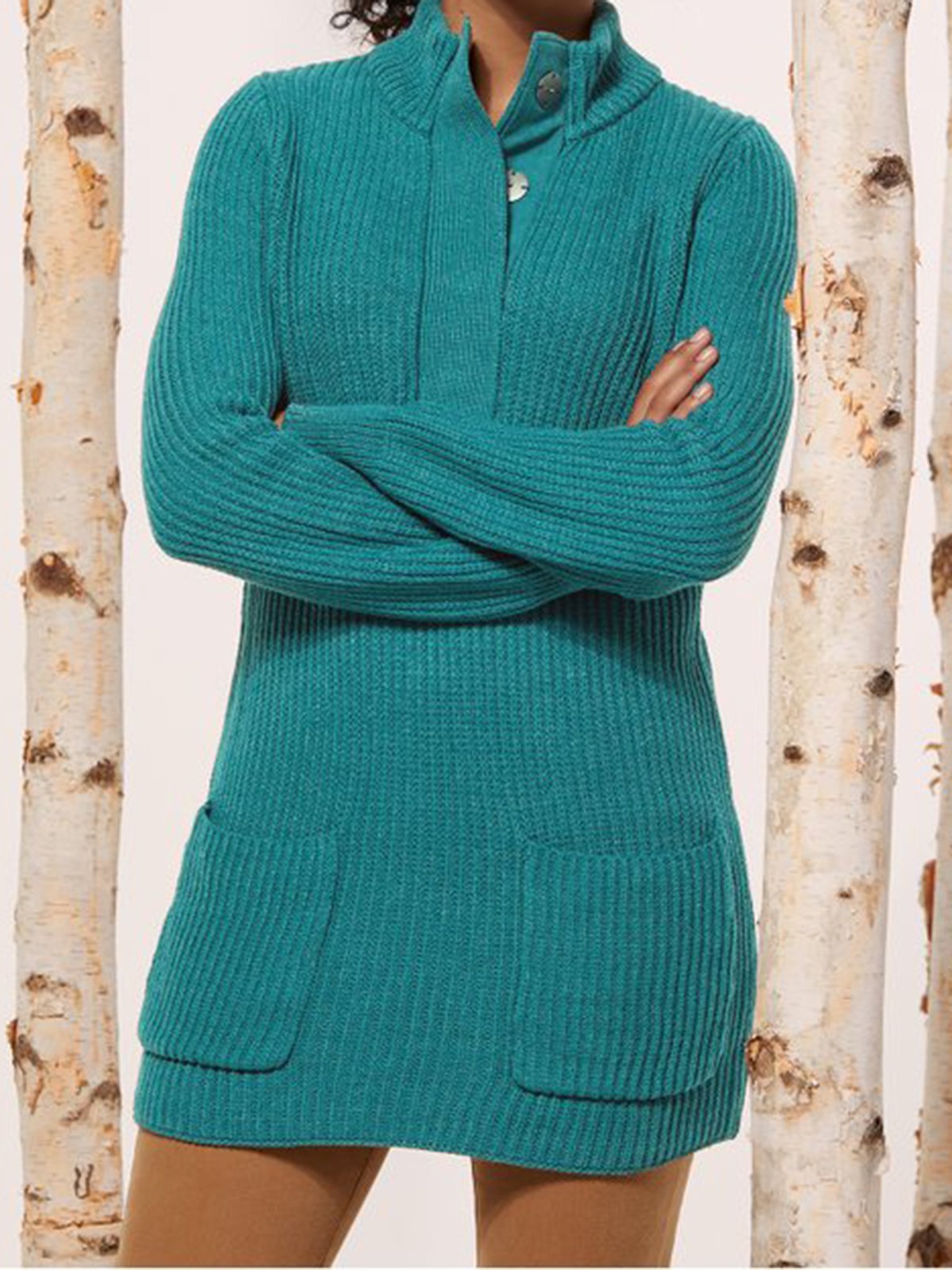 Long Sleeve Women's Knitted Plain Sweater