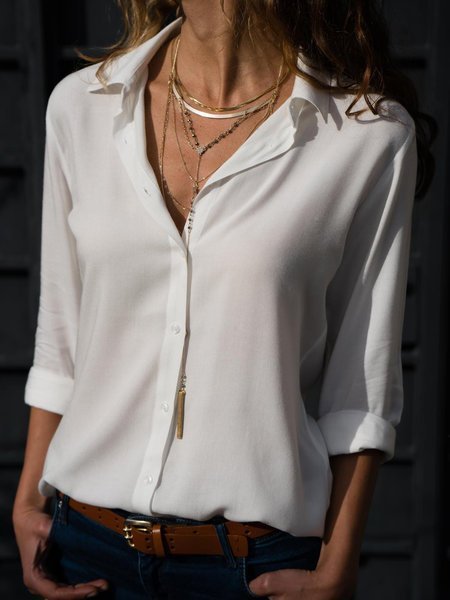 Long Sleeve Solid Shift Office Blouse