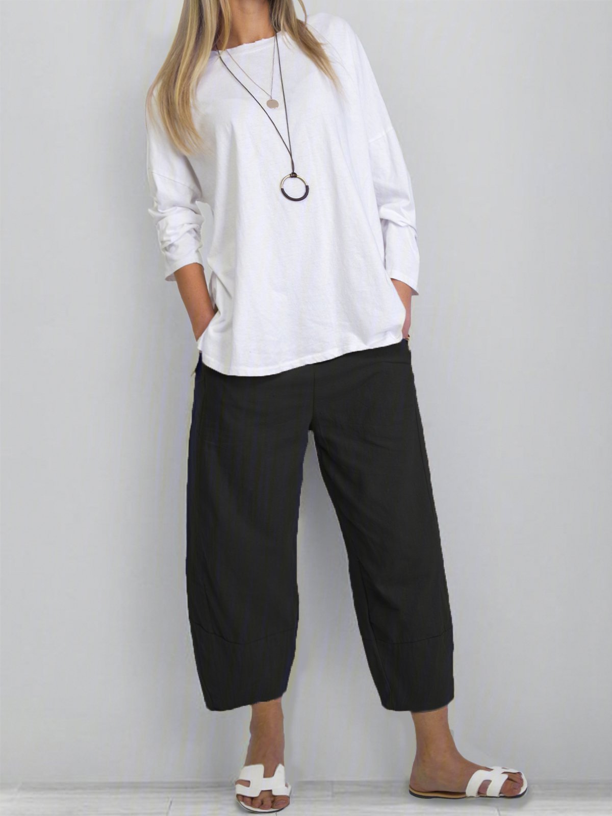 Women's Linen Pants Chinos Pants Trousers Ankle-Length Cotton Side Pockets Baggy Mid Waist Fashion Casual Weekend