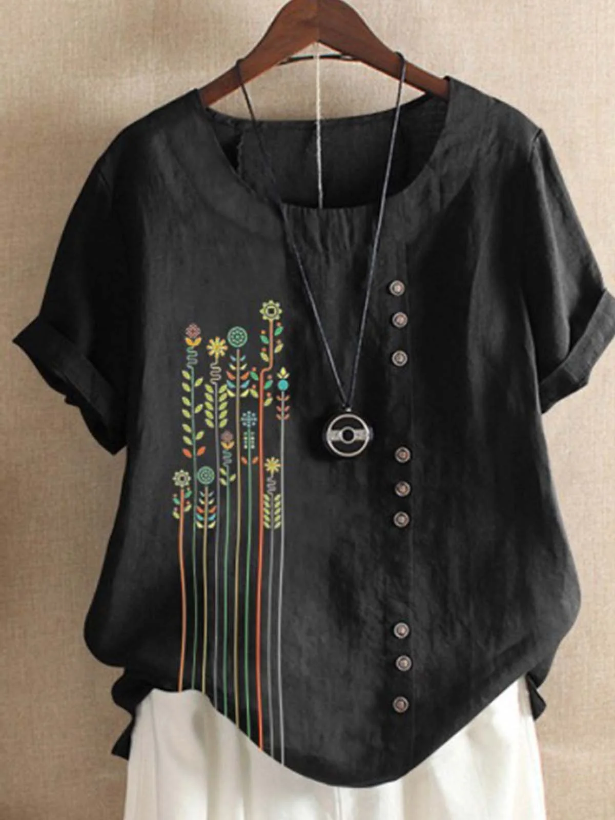 Short Sleeve Flower Vintage Casual Shirt | roselinlin