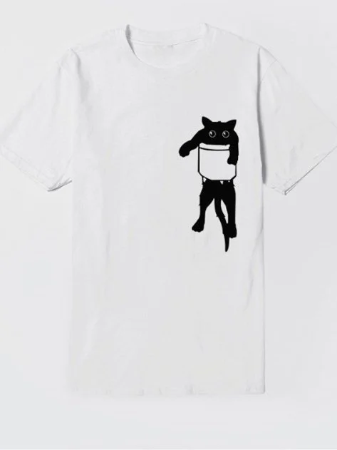 Short Sleeve Casual Cat Printed Top