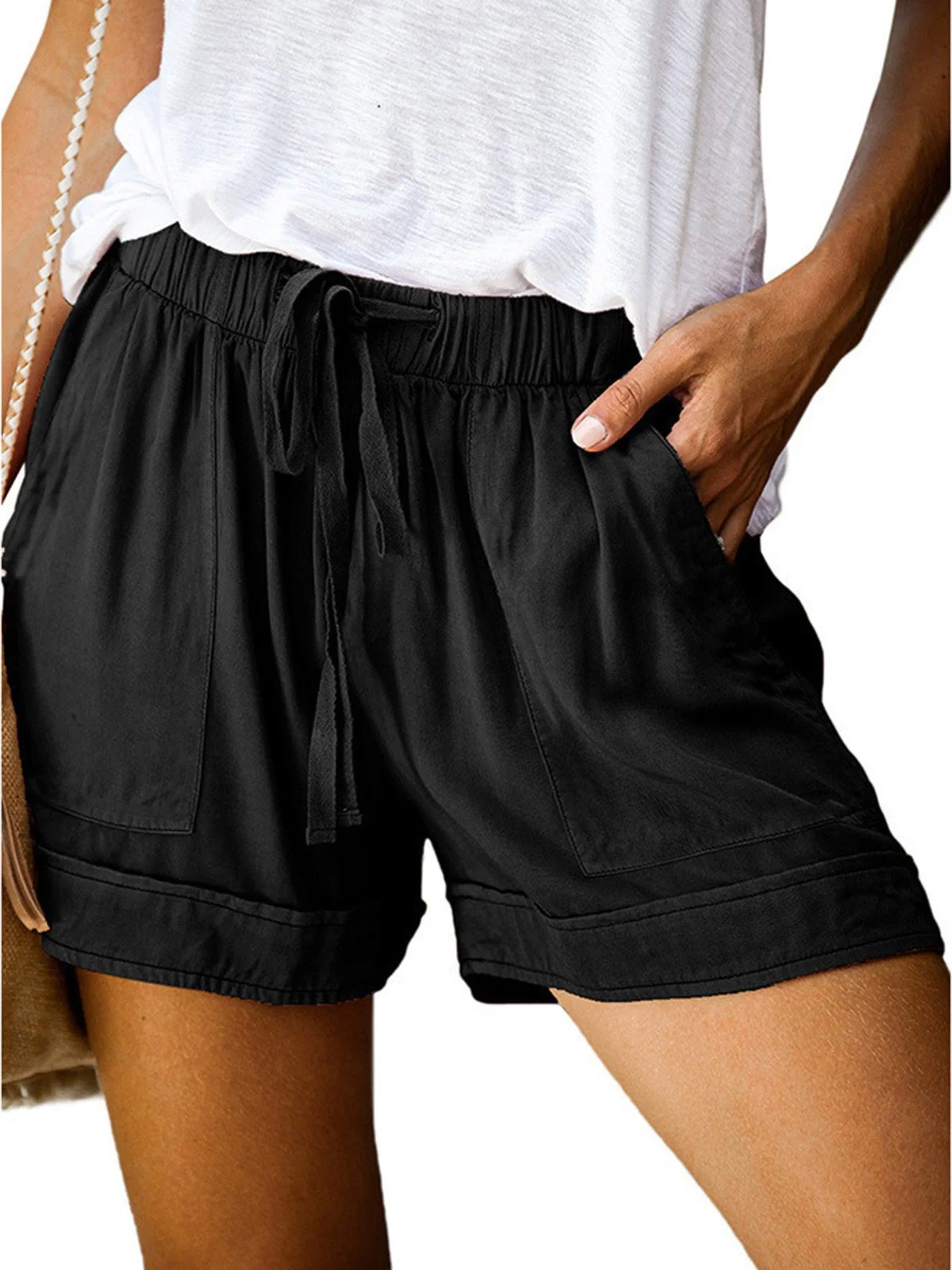 Pockets Plain Casual Shorts | roselinlin
