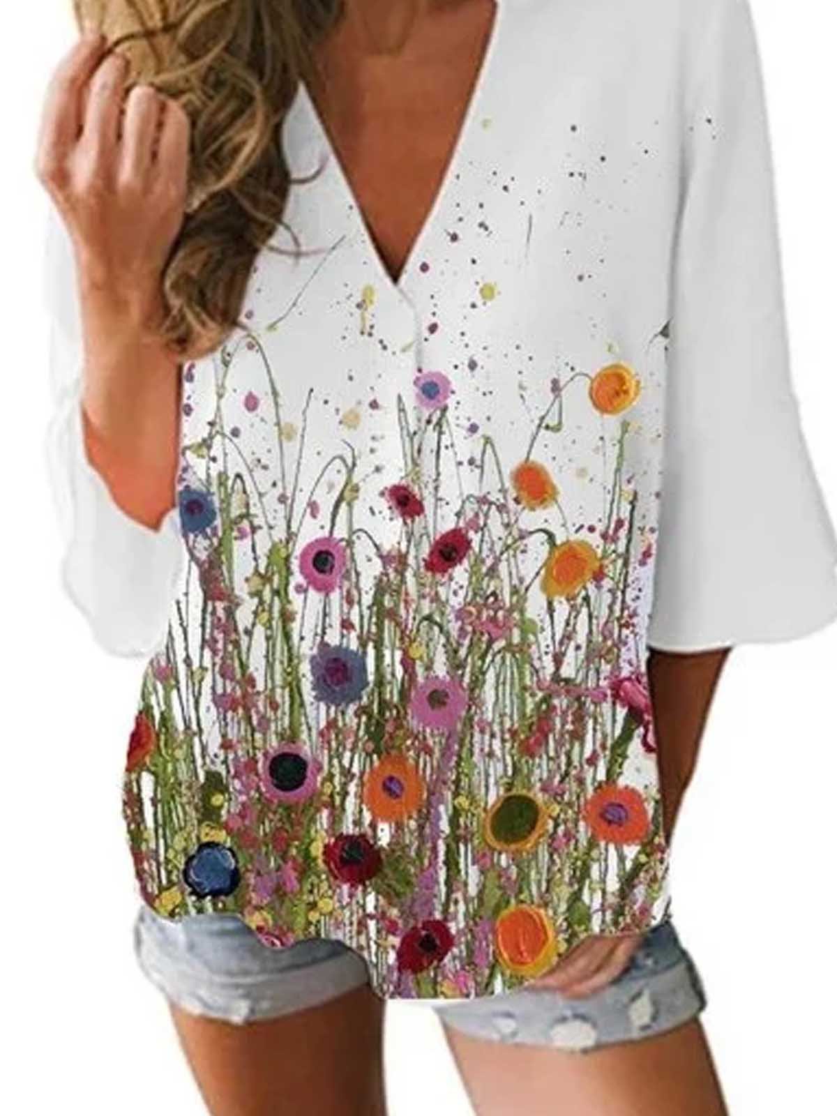 White Printed Cotton Half Sleeve Patchwork Top