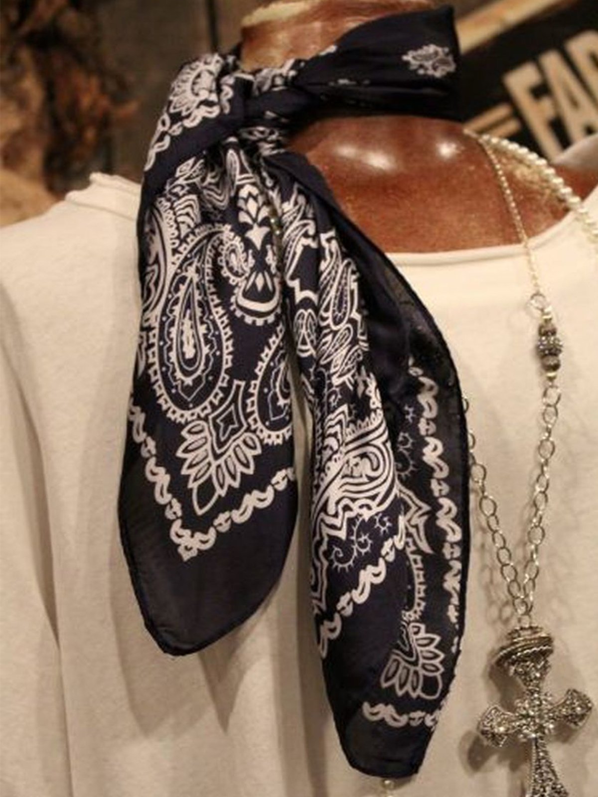 Western denim chiffon printed casual scarf