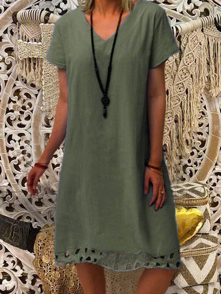 Hollow A-Line Casual Short Sleeve Women Dress