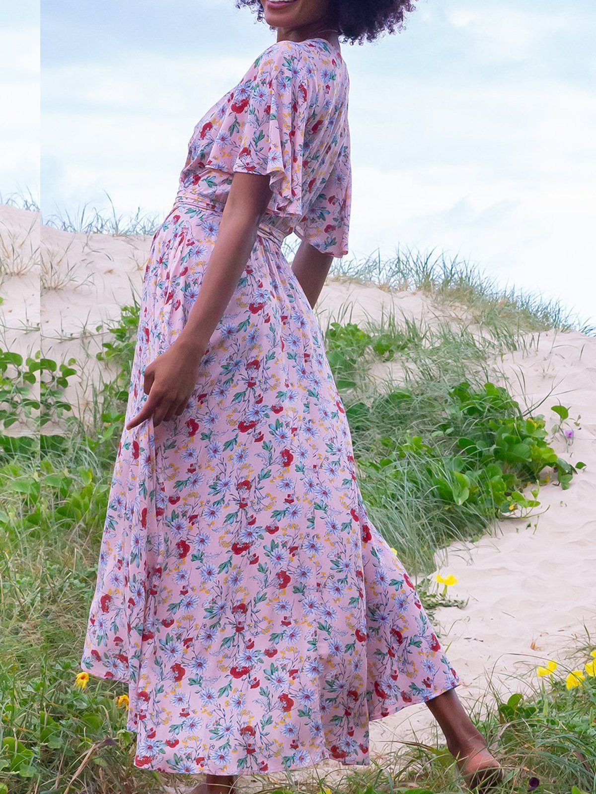 Boho Floral Short Sleeve Shift Weaving Dress