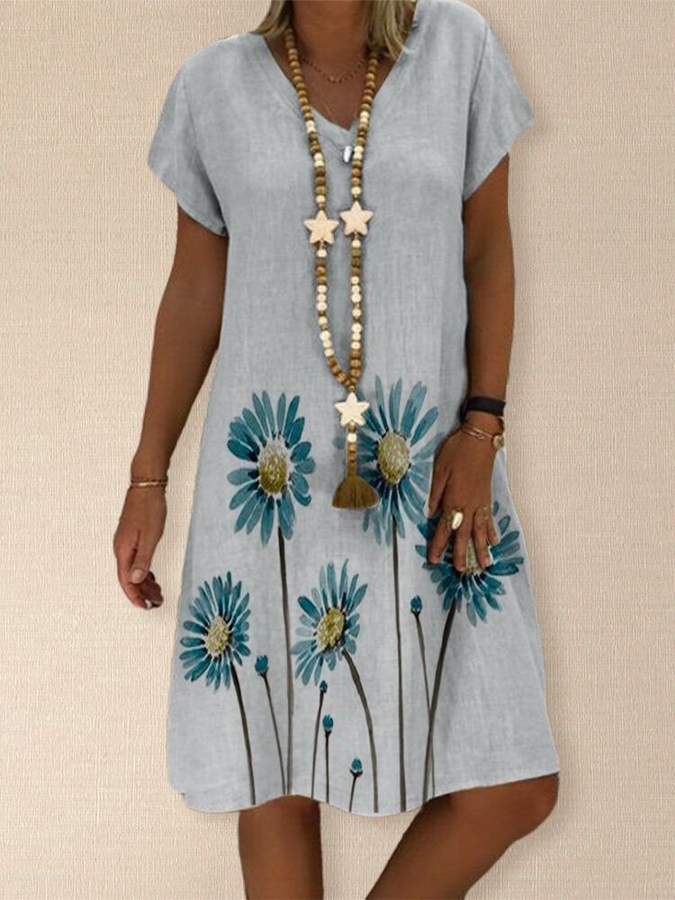 Floral Printed Short Sleeve Casual Weaving Dress