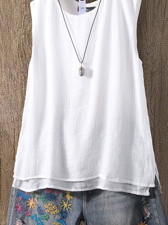 Cotton-Blend Sleeveless Shirt & Top