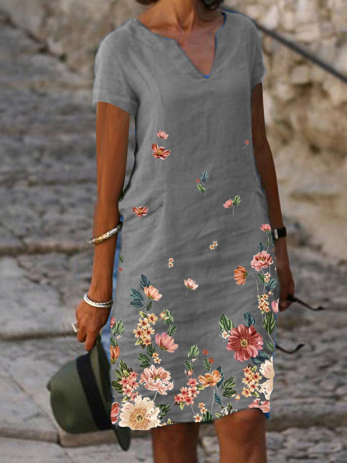 Printed Floral Short Sleeve Weaving Dress