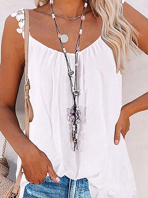 Solid Cotton-Blend Casual Tank & Cami Top
