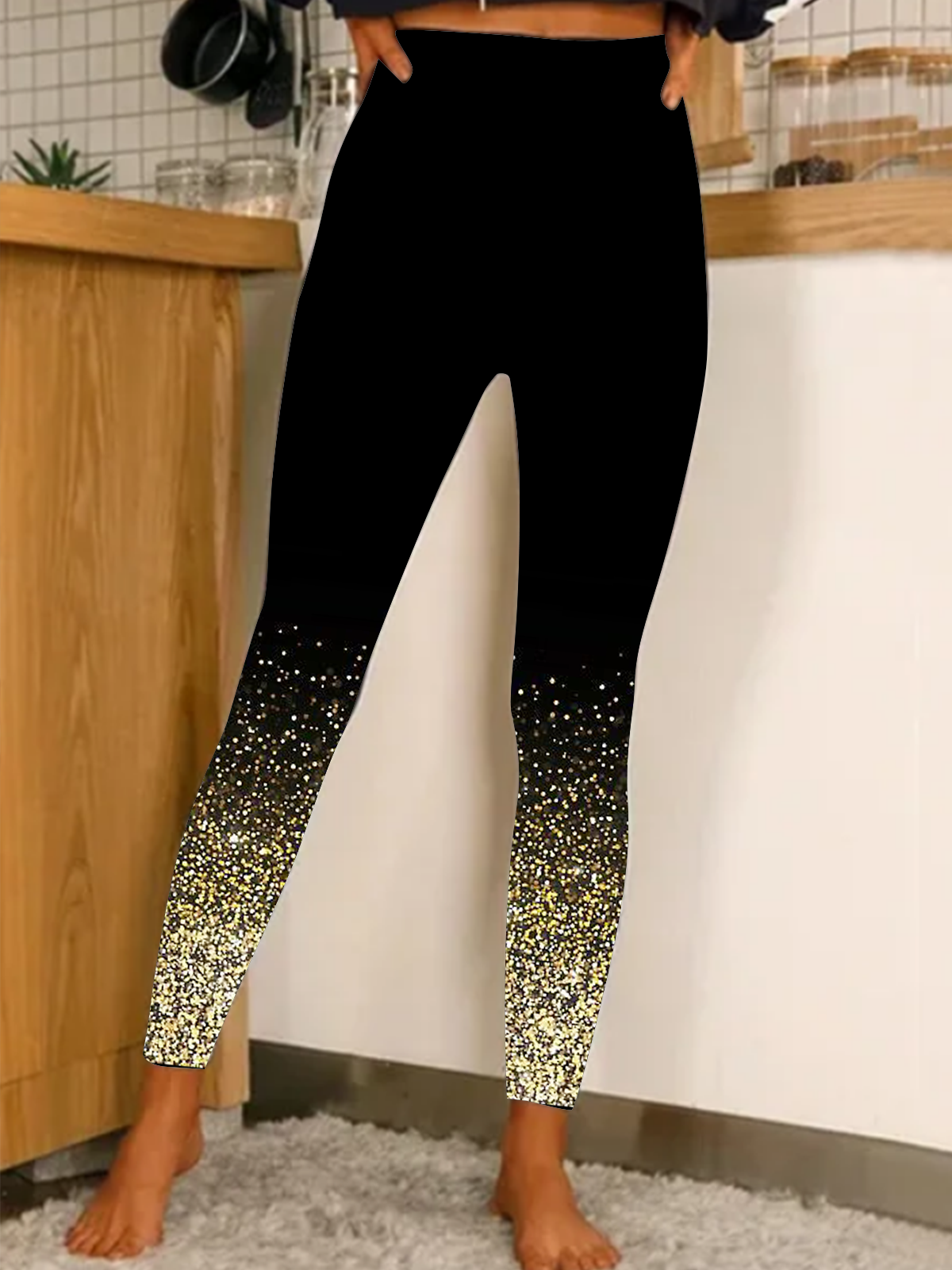 Gradient glittering high stretch printed Pants