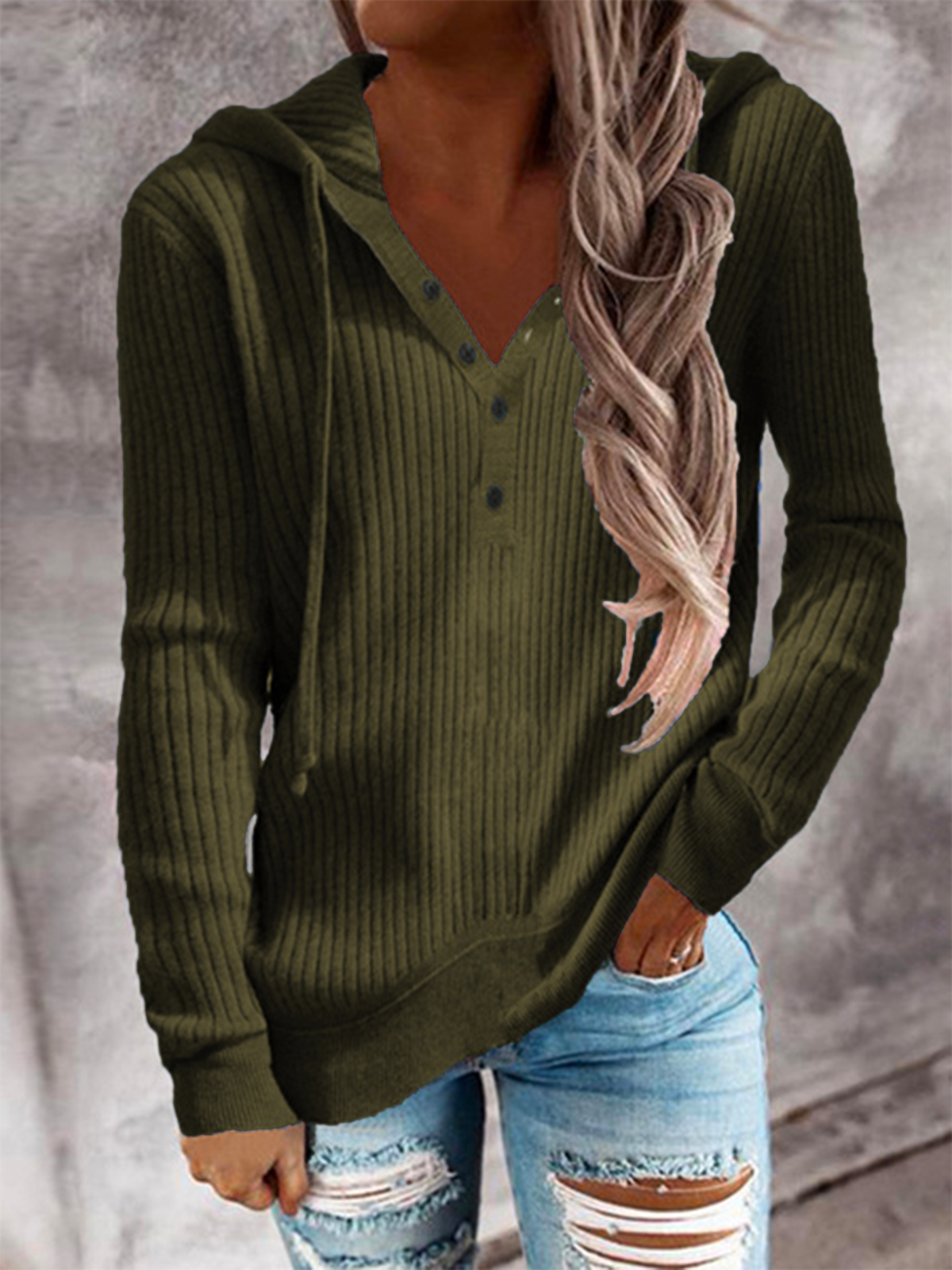 Casual V Neck Plain Sweater