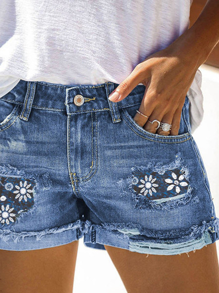 Floral Vintage Denim Shorts