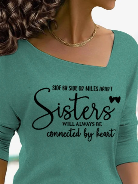 Side By Side Or Miles Apart Sisters Will Always Be Connected By Heart Svg Knit Long Sleeve T-Shirt