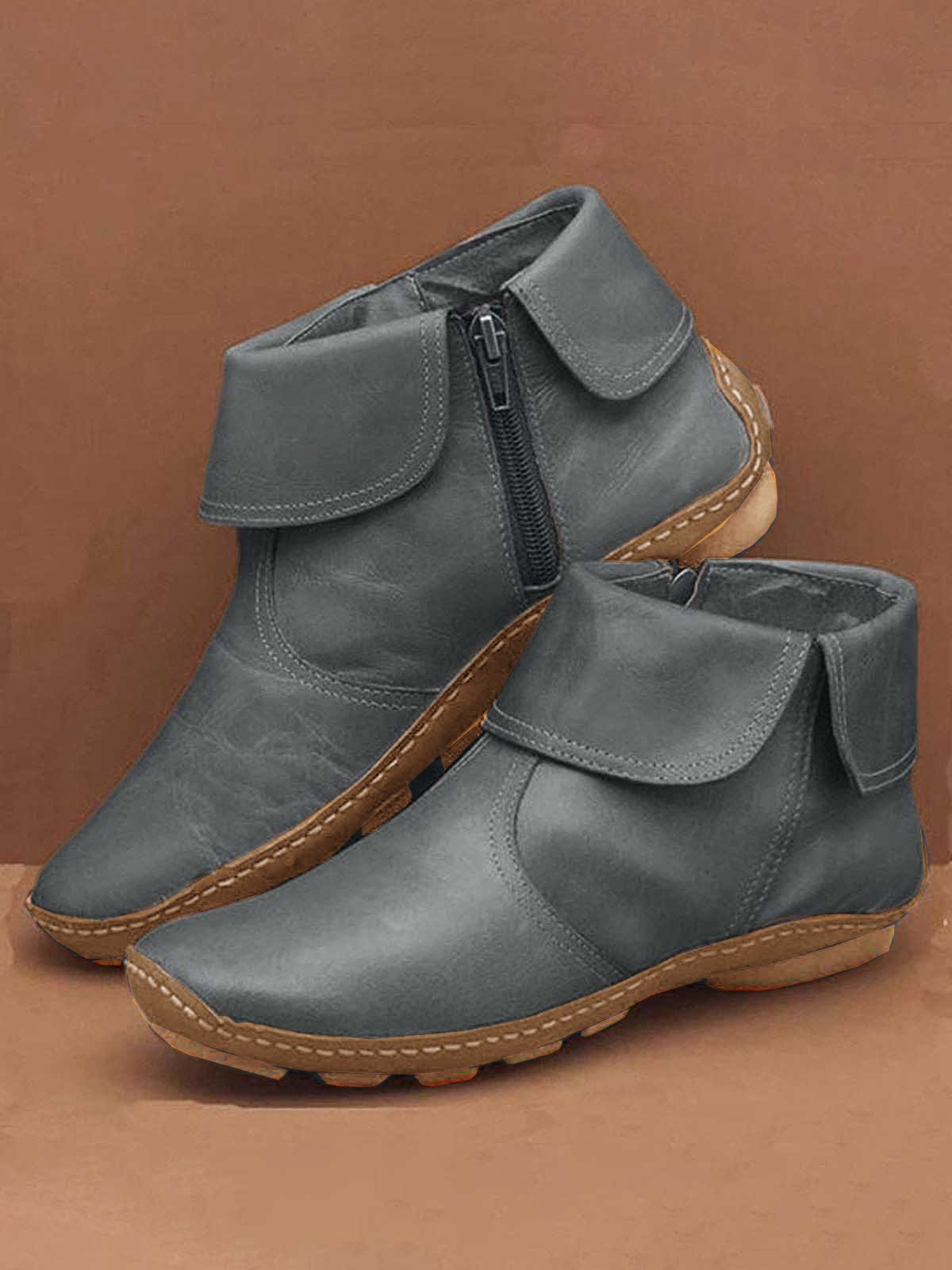 Women Casual Plain All Season Zipper Round Toe Rubber Non-Slip Classic Boots